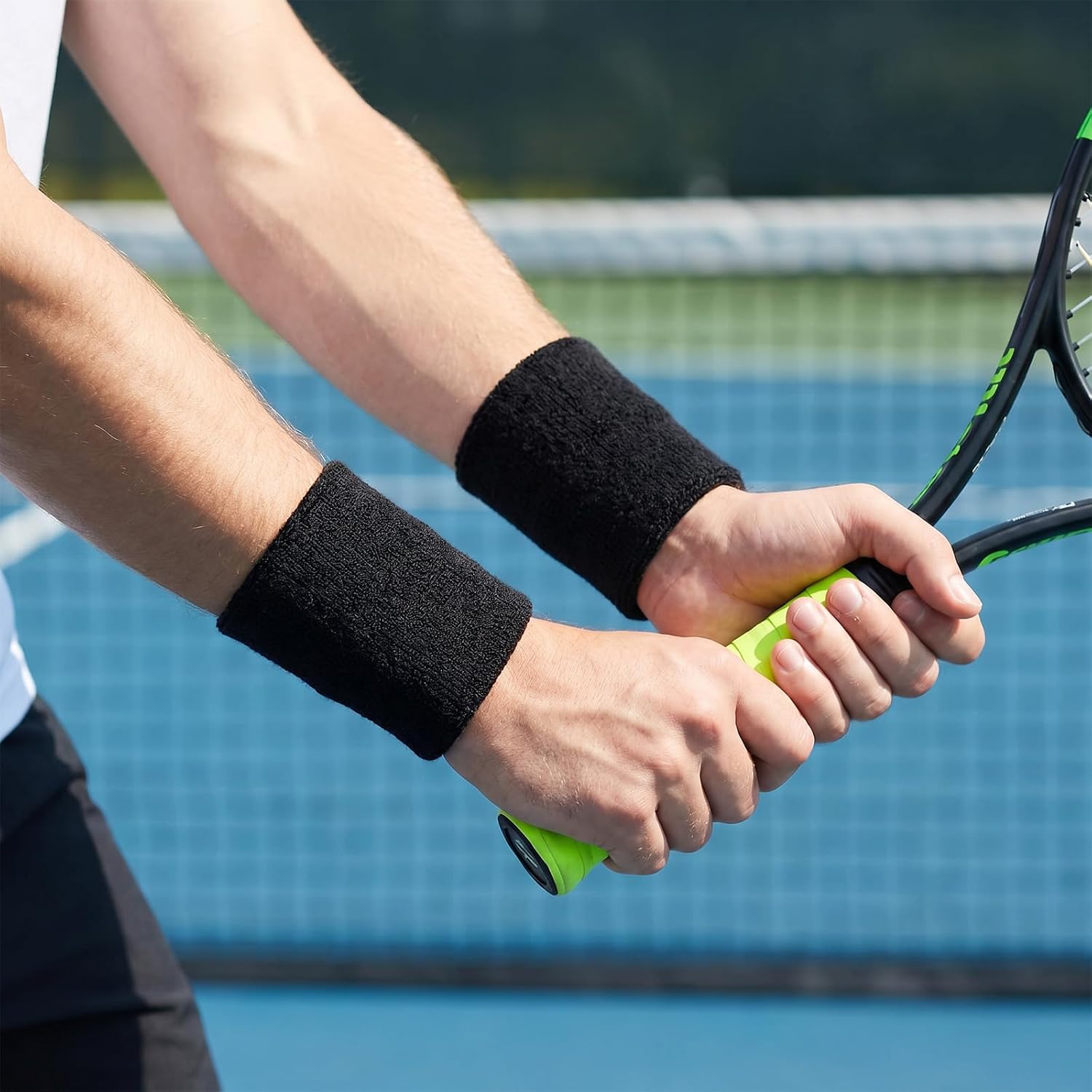 6Pcs Wrist Sweatbands for Men Women Elastic Gym Tennis Wristbands Athletic Absorbent Cotton Wrist Bands for Basketball Running Football Working Out Outdoor Activity