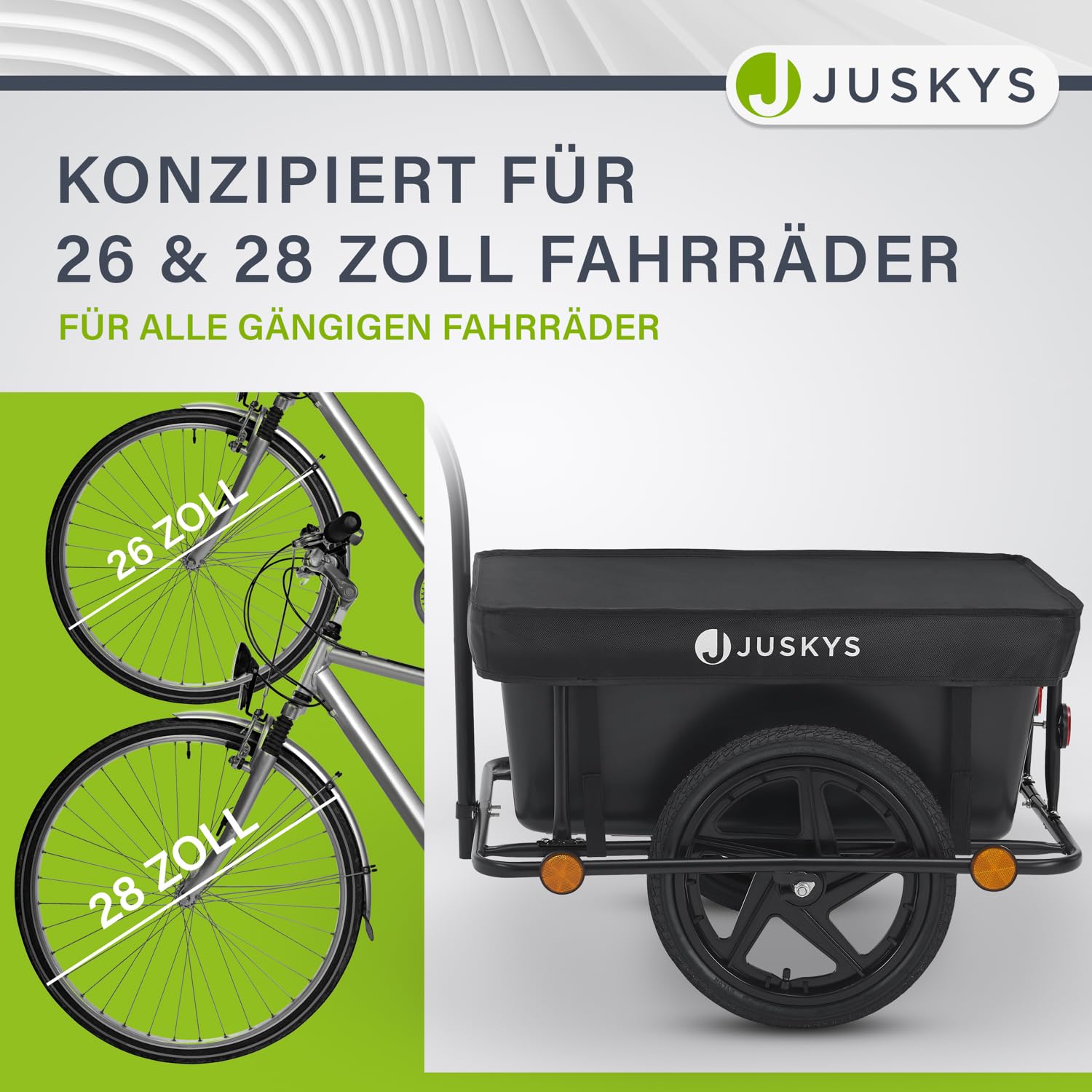 Juskys Fahrradanhänger 90 Liter - Lastenanhänger mit Kupplung, Deichsel — Anhänger für Fahrrad 40/80 kg Zuladung - Transportanhänger mit Schutzplane