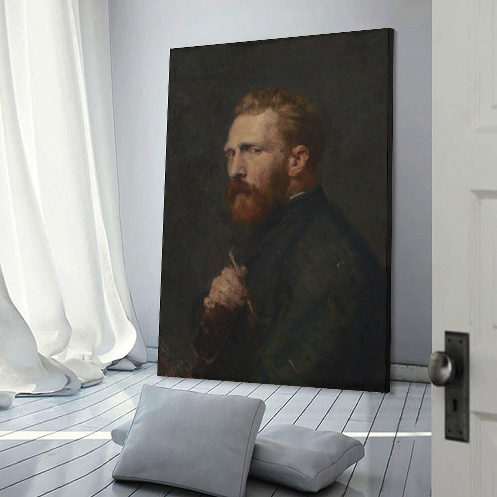 Junmoney Vincent Van Gogh Self Portrait Wall Decor Canvas Print 24x36inch(60x90cm), for Lounge, Study, Hallway Or Flat Walls, Decorative Artwork with Broad Appeal