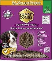 Yummy Combs VOHC-Approved Dog Dental Treats for Large Dogs - Honeycomb Tartar Removal, Chicken Protein, Reduces Bad Breath (24oz, 18ct)