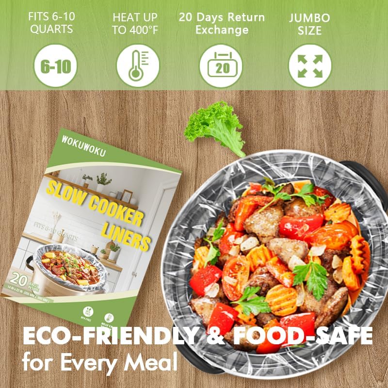 Slow Cooker Liners, 20 Cooking Bags Extra Large Disposable Pot Liner Plastic Bags for 6QT to 10QT Slow Cooker Cooking Pans, 14“ x 22”, 20 Liners (20) - Image 5