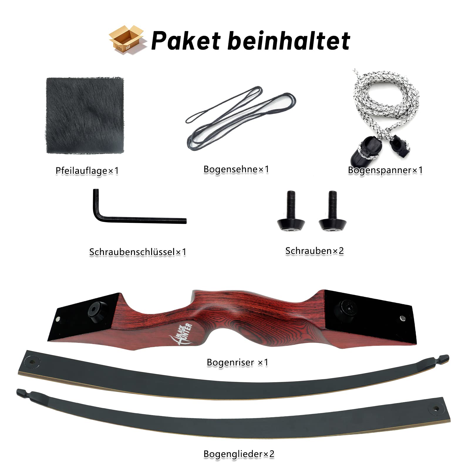 Black Hunter 60 Zoll Traditioneller Langbogen Set Erwachsene 20-60lbs Bogenschießen Takedown Langbogen Für Die Rechte Hand Jagdbogen