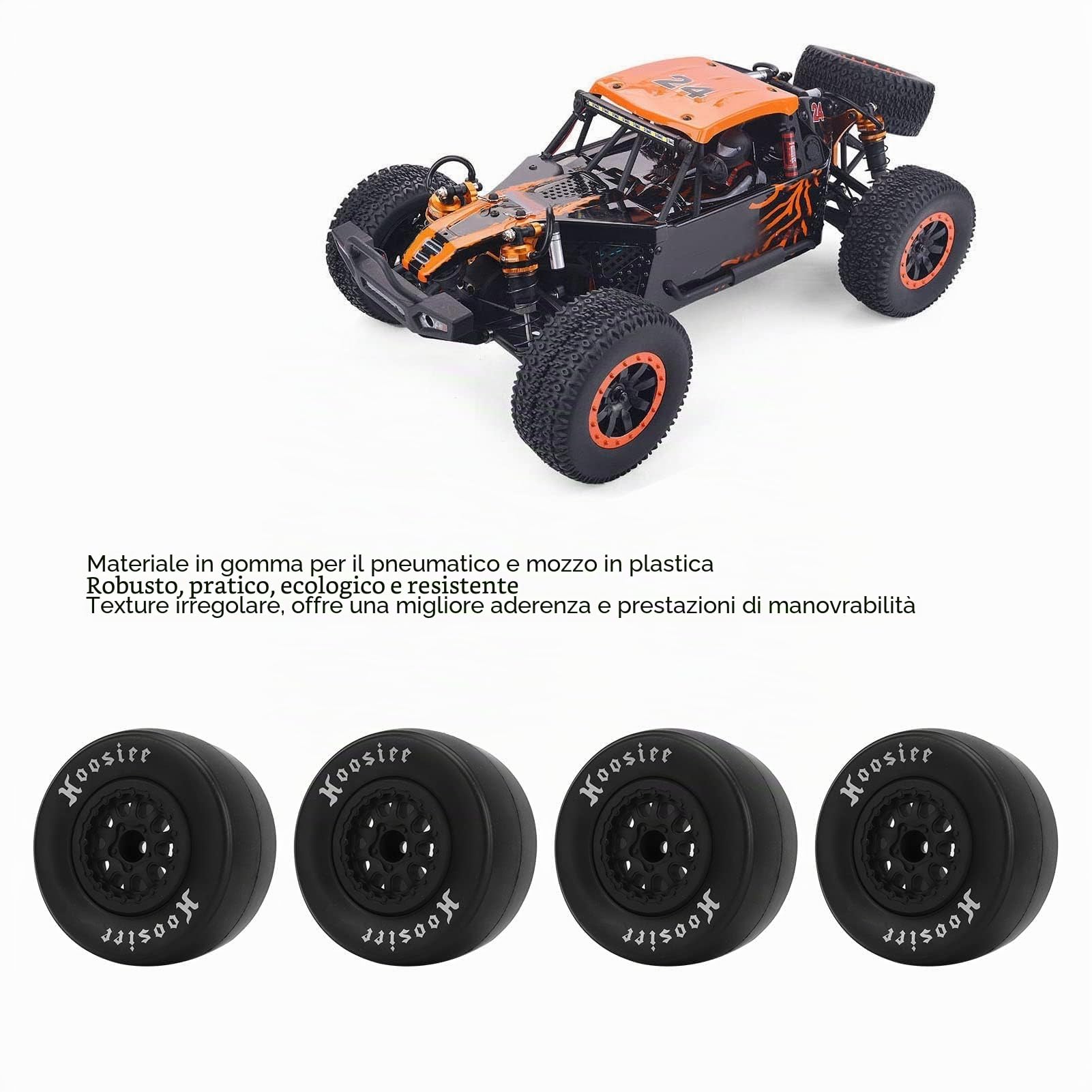 HERCHR 4 Pezzi Pneumatici in Gomma Ruote da 102 Mm E Cerchioni con Mozzo Esagonale da 12 Mm Compatibili con 1/10 Fuoristrada Telecomando Auto RC Fuoristrada