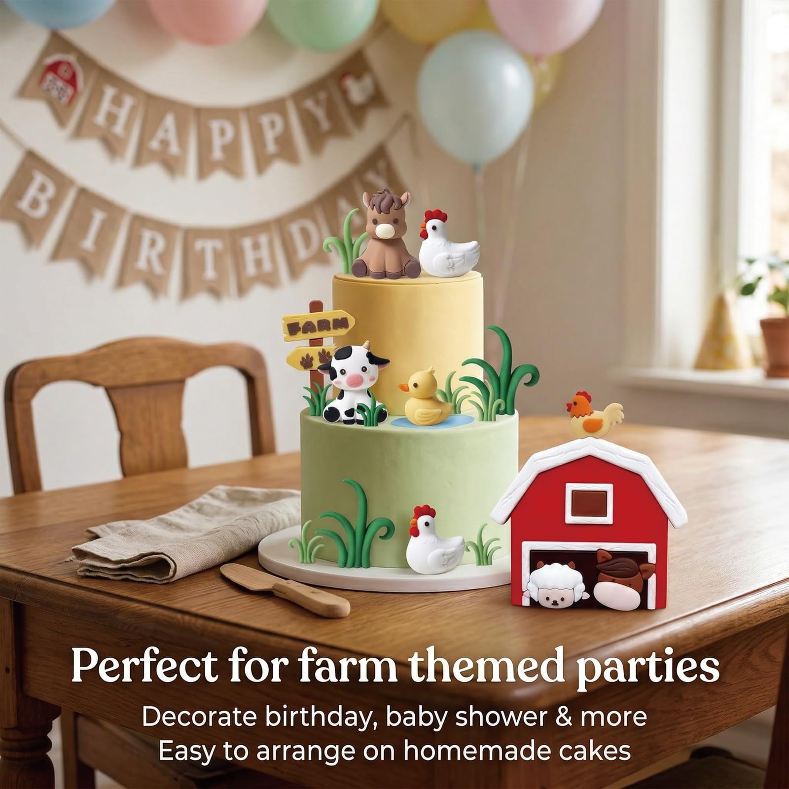 11Pcs Animal Cake Toppers, Farm Animal Cake Decorations, Jungle Animals Figures for Farm Theme Birthday Parties, Cake Topper Set for Baby Showers and DIY Party Decorations — view 6