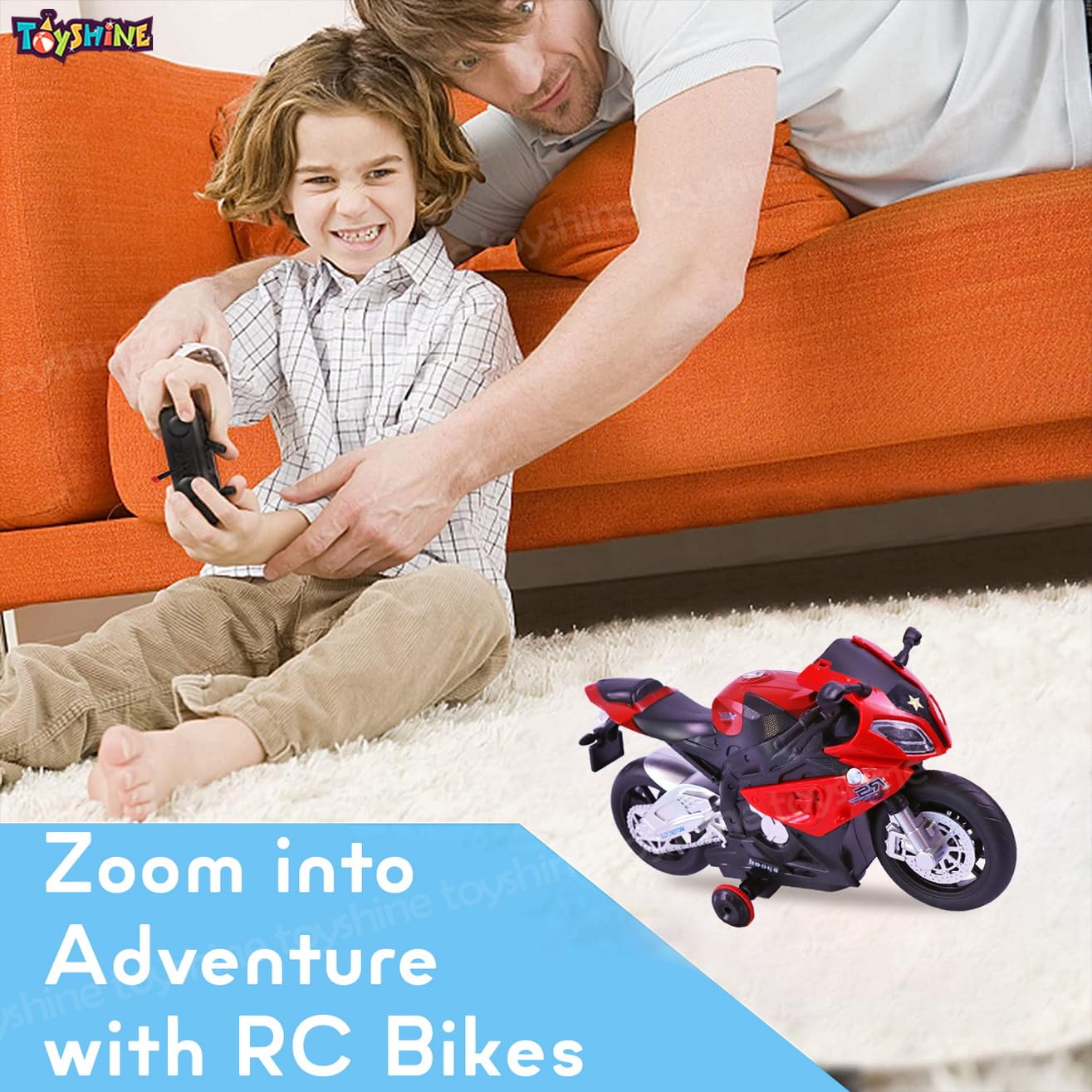 Toyshine 1:20 Scale Remote Control Rechargeable 360° Spinning Action Performing Racing Motorbike Toy with Light & Sound Function for Boys Girls 5-12 Years - Red - Image 5 thumbnail