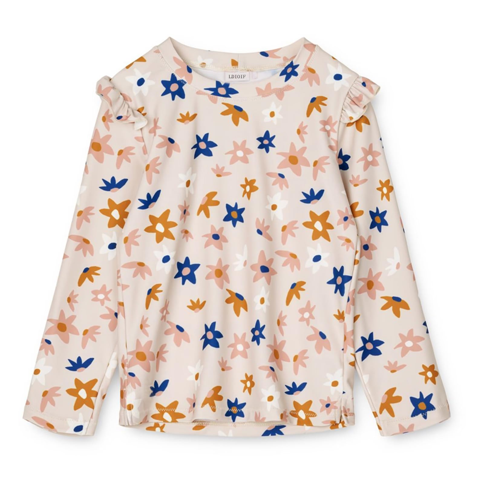 LDIOIF Toddler Girls Long Sleeve Rash Guard Shirt Flower Swim Shirt Quick Dry Athletic Tee Tankini Swim Top with Ruffles 2-3T