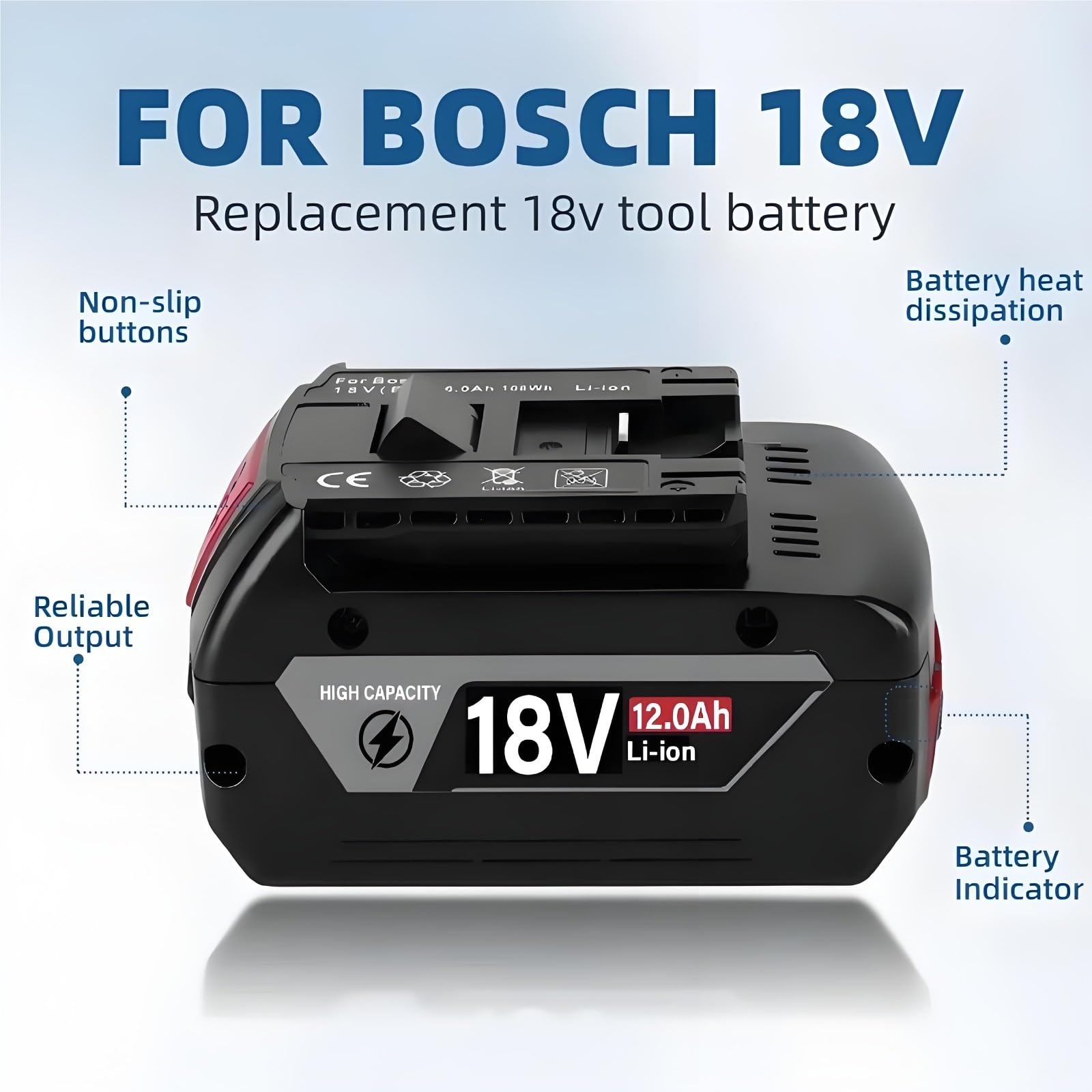 Batteria Li-Ion 18V 12Ah Compatibile con Bosch Utensili Elettrici BAT609 BAT618 BAT619G 18650 550g Ricaricabile con Opzione Caricatore (1PCS)