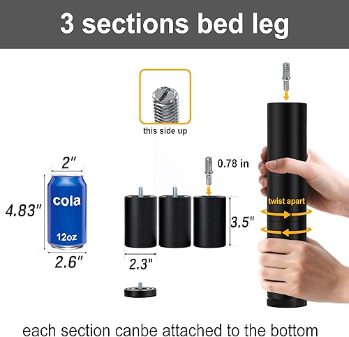 Miniatura 4 de Patas de cama de 11 pulgadas para marco de base de cama ajustable, patas de repuesto para muebles, 4 tipos de hilos contenidos, juego de 4