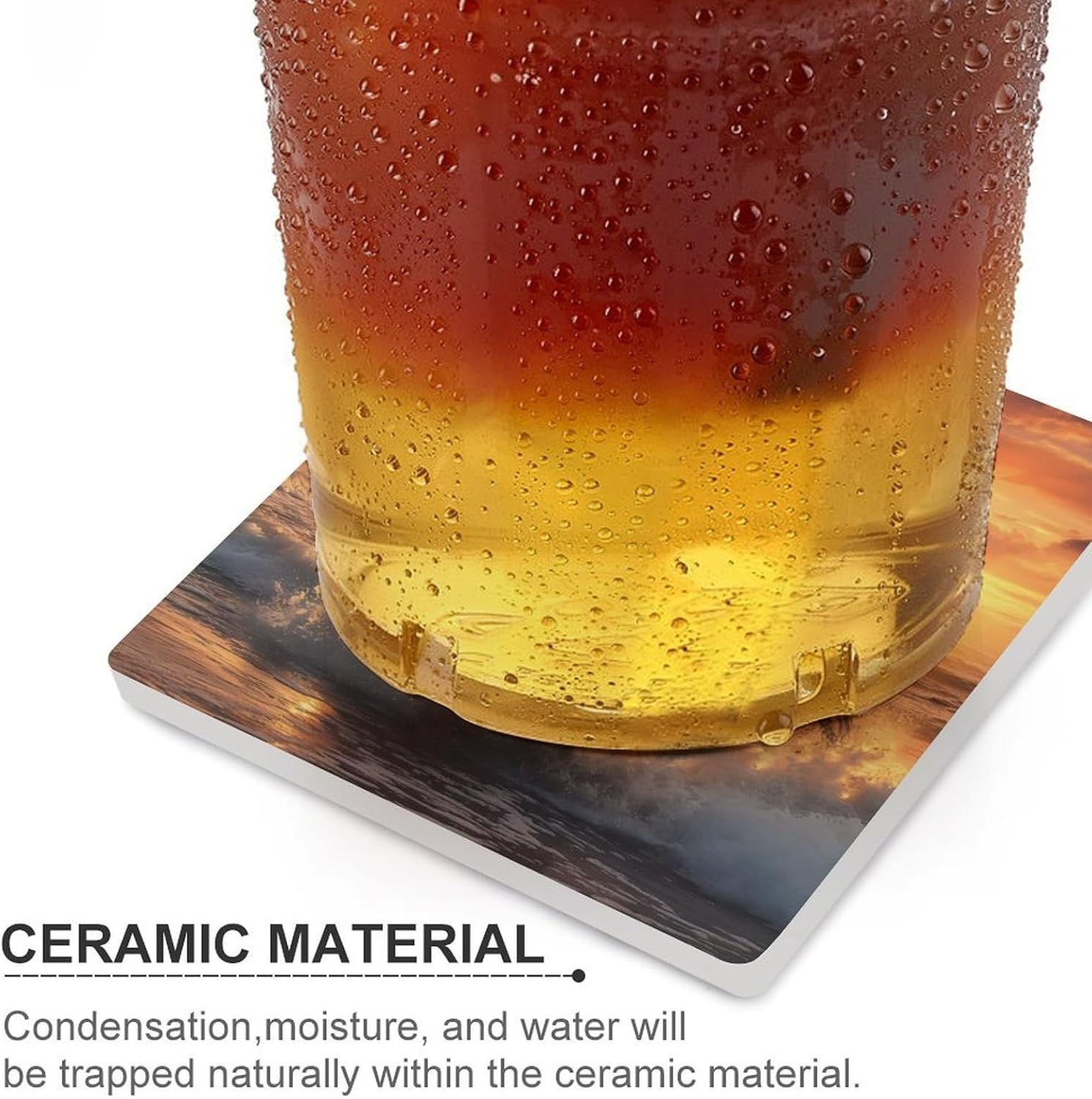 Galloping Horse Coasters for Drinks Square Ceramic Coasters Cup Mats with Cork Base