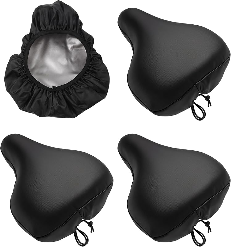 4 PCS Bike Seat Cover, Waterproof Bike Seat Cushion Cover (10.2*9.4 Inches) | Elastic, Durable, Polyester, for Bicycles & E-Bikes, Black