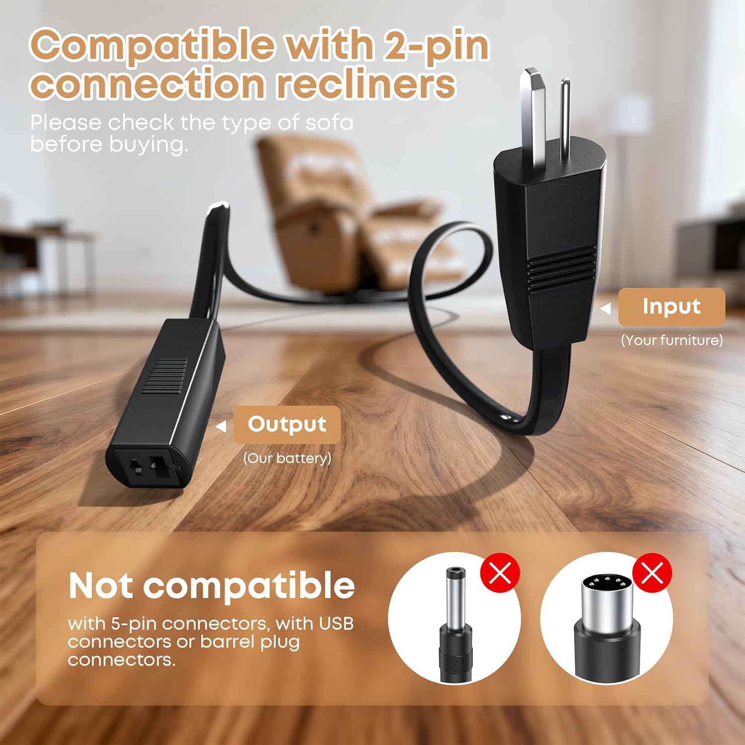 Battery Pack for Reclining Furniture, 2500mAh Rechargeable Battery for Power Recliners, Lift Chairs, Sofas, 2-Pin Motion Furniture- Compatible with Most Electric Recliner