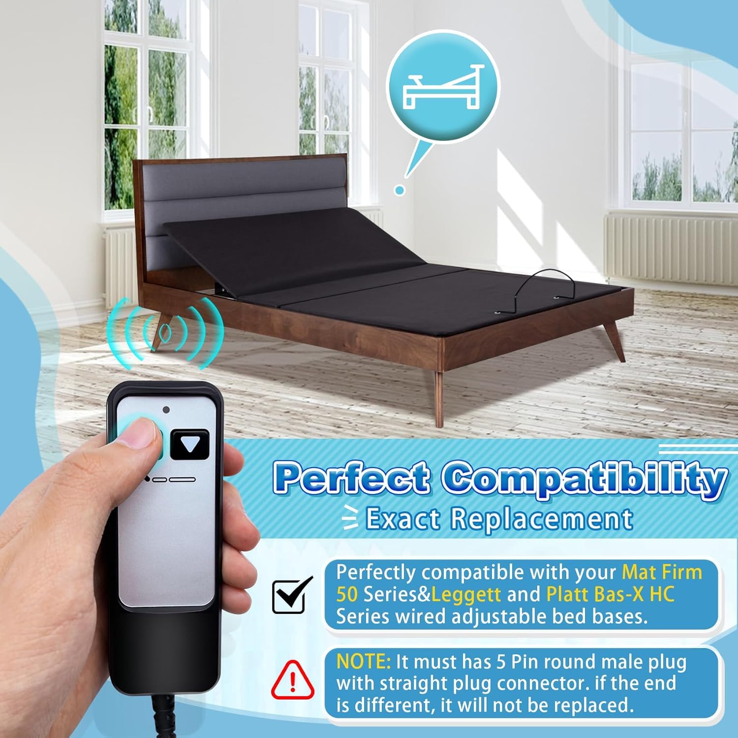 Telecomando cablato Richmat HJH5 per letto regolabile a 5 pin OEM per Matt. Firm Serie 50 e Leggett e Platt Bas-X HC Series Basi regolabili Adatto per parti regolabili del letto Leggett & Platt