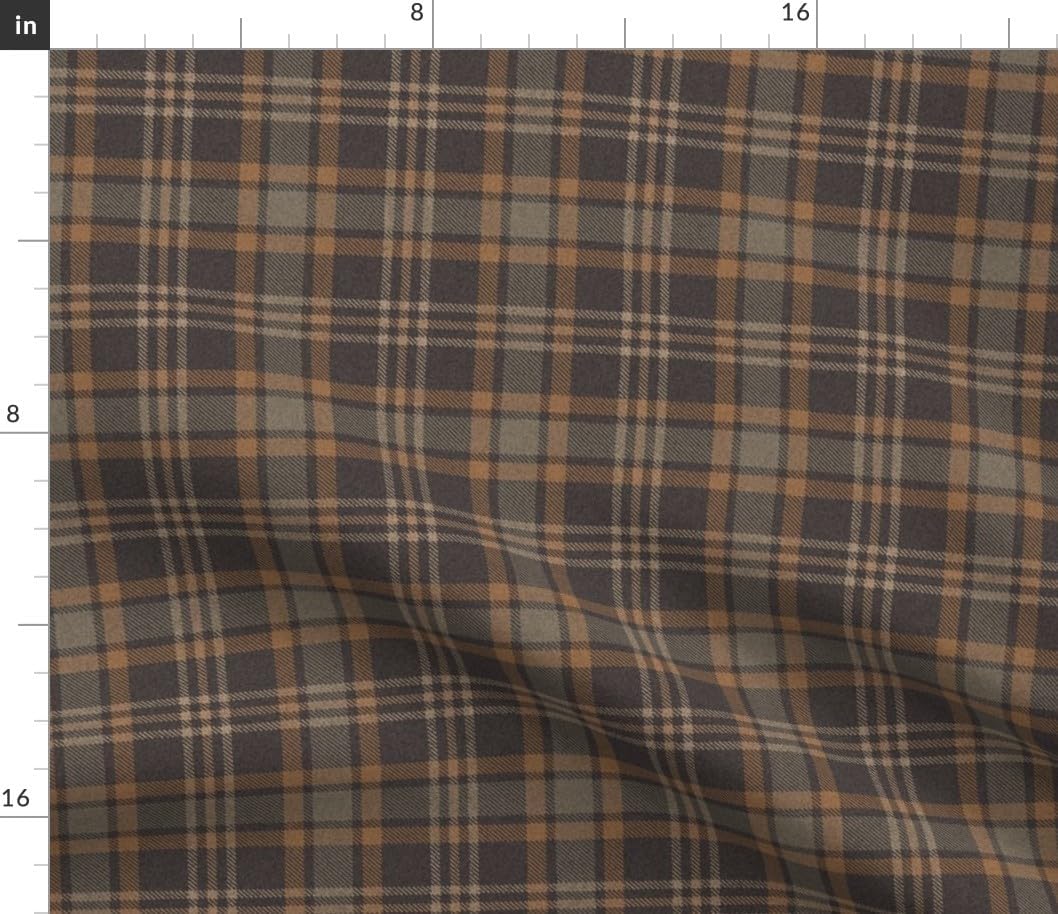 Spoonflower Fabric - Brown Plaid Rustic Check Dark Academia Autumn Fall Tartan Traditional Printed on Petal Cotton Fabric Fat Quarter - Sewing Quilting Apparel Crafts Decor