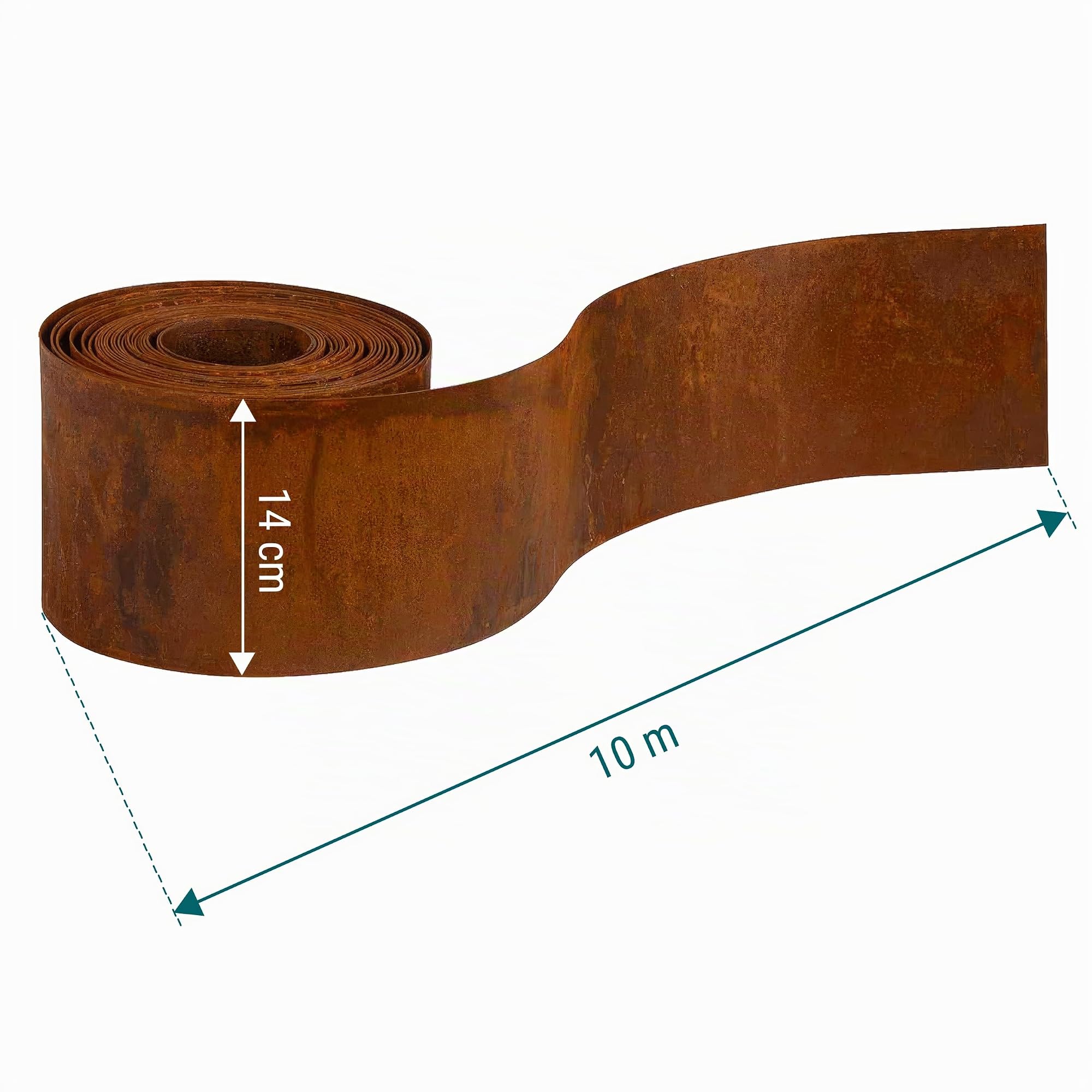 Sillar Bordura Jardin Exterior Acero Corten 10 m – Borde Jardin 140 mm – Borduras Jardin Flexibles en Metal – Separador de Cesped
