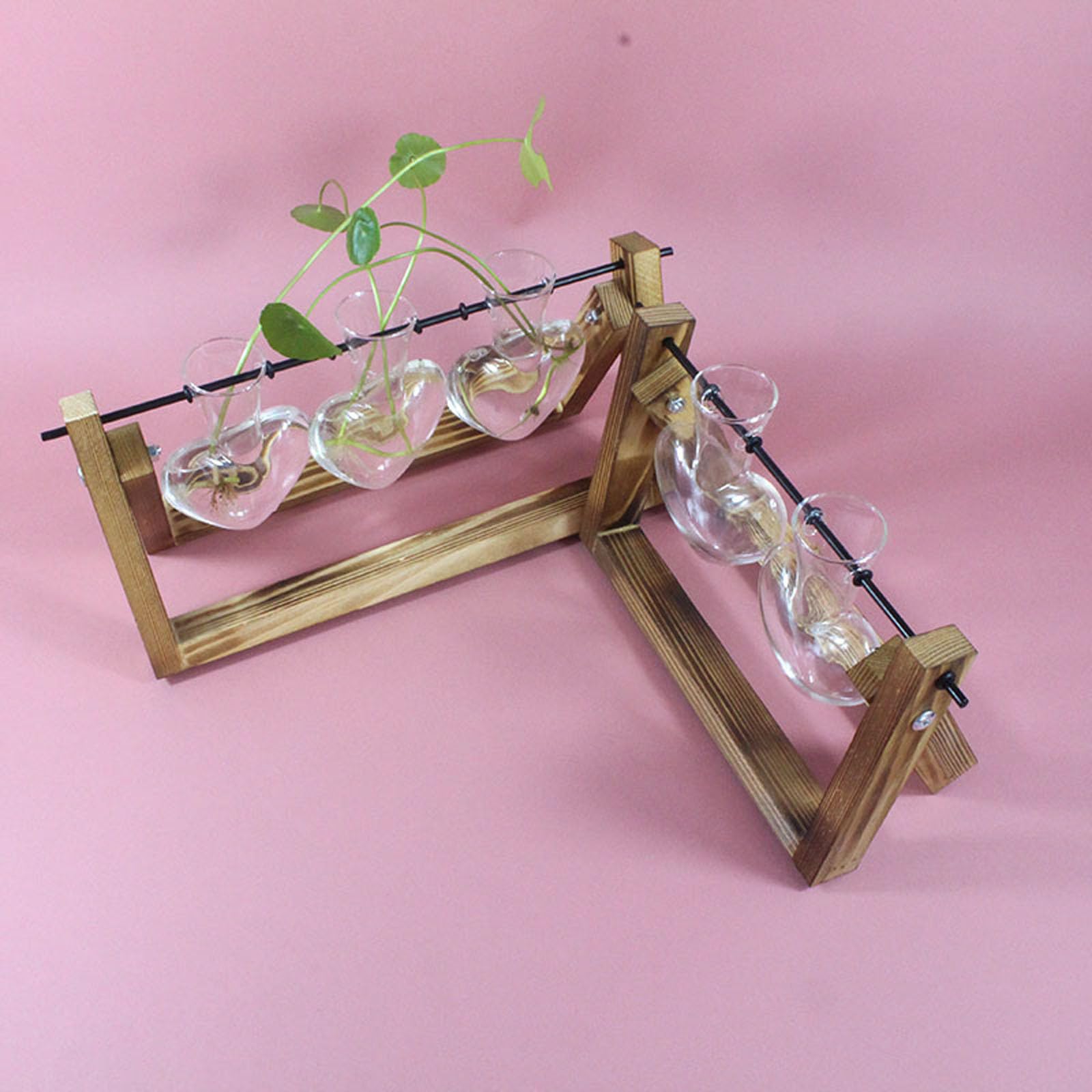 Station de Propagation de Terrarium de Vase en Verre Transparent en Forme de cœur avec en Bois pour Jardinage intérieur jardinière hydroponique Vase de jardinière hydroponique