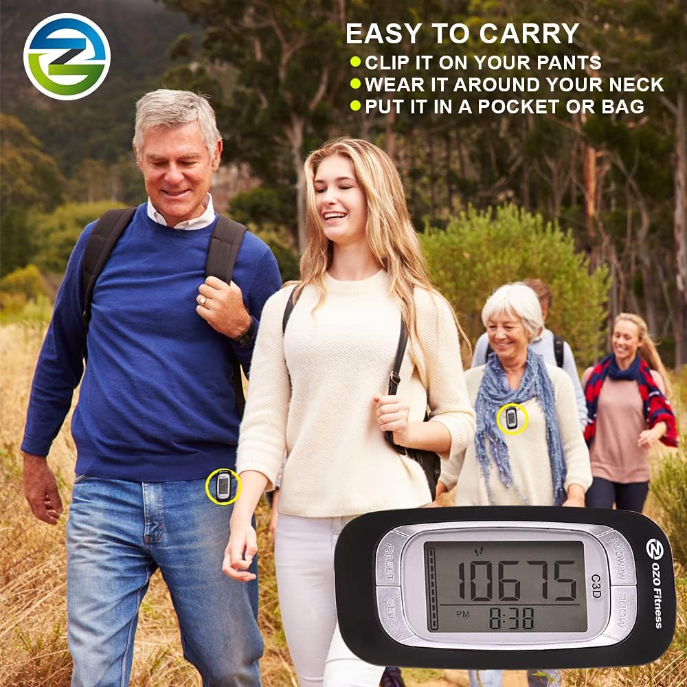 C3D Pedometer for Walking | Track Steps & Miles, Calories & Activity Time. Clip on Step Counter for Women, Men & Kids. OZO Fitness (Black) : Sports & Outdoors