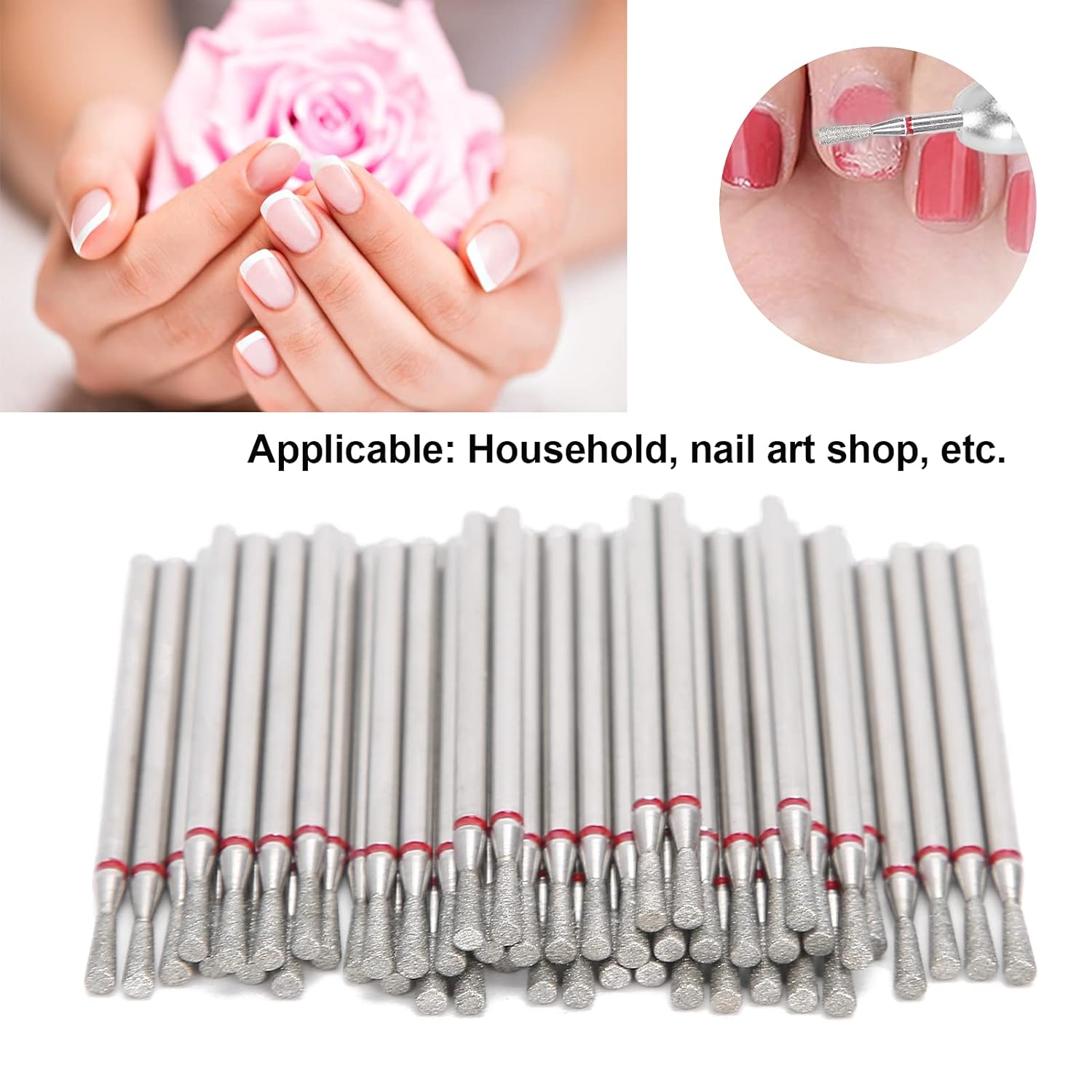 Practical Nail Drill Bits, 50Pcs Nail Polishing Grind Head Replacement Accessory Manicure Tool For Acrylic Gel Nails Cuticle Clean Pedicure (F2-2.35mm)