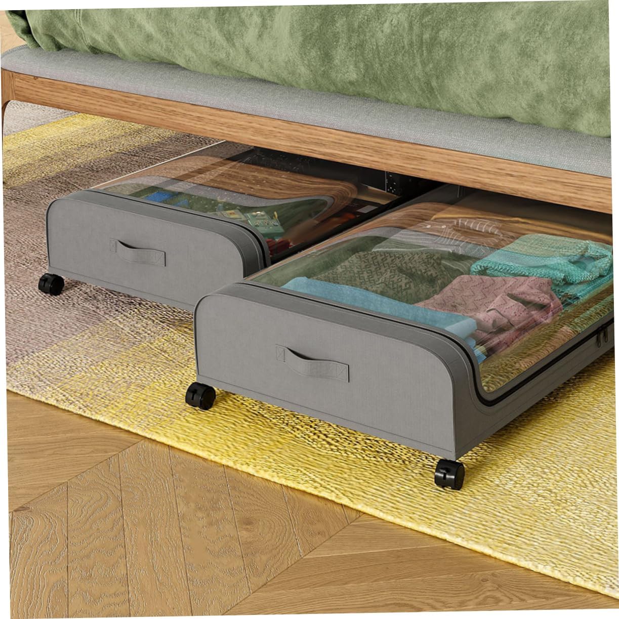 under Bed Storage Cart with Wheels Multi-functional Organizer for Clothes Toys Books Grey Non-woven with Cover Space-saving Design for Bedroom Living Room