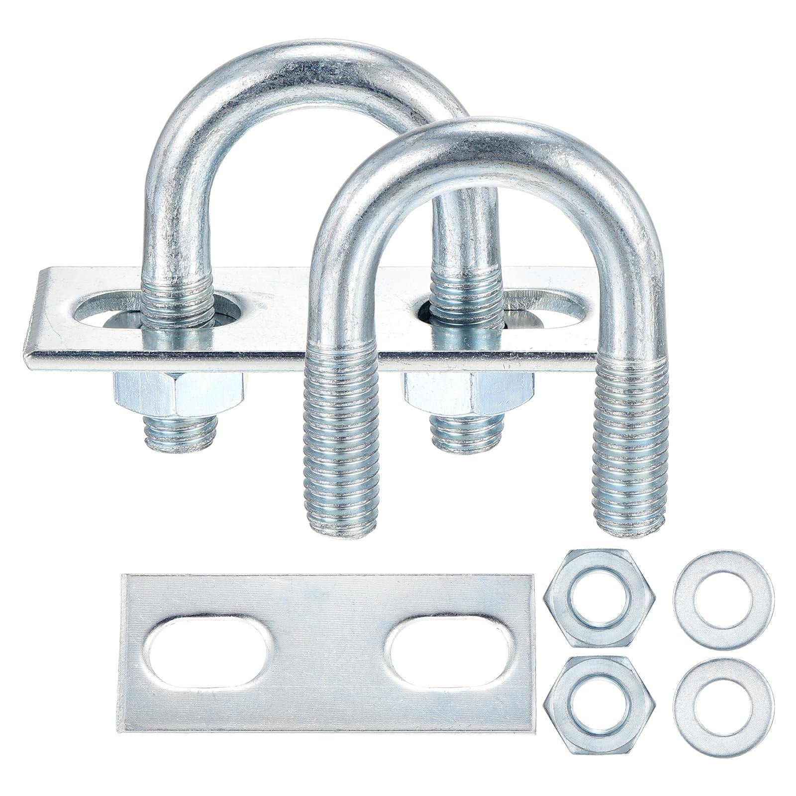 METALLIXITY U Bolts 4 Sets (3/8"(M10) x1.06"x2.12"), Round U Bolt Kits Carbon Steel with Accessories - for Construction, Pipe, Trailer, Automotive, Leaf Spring Fastener