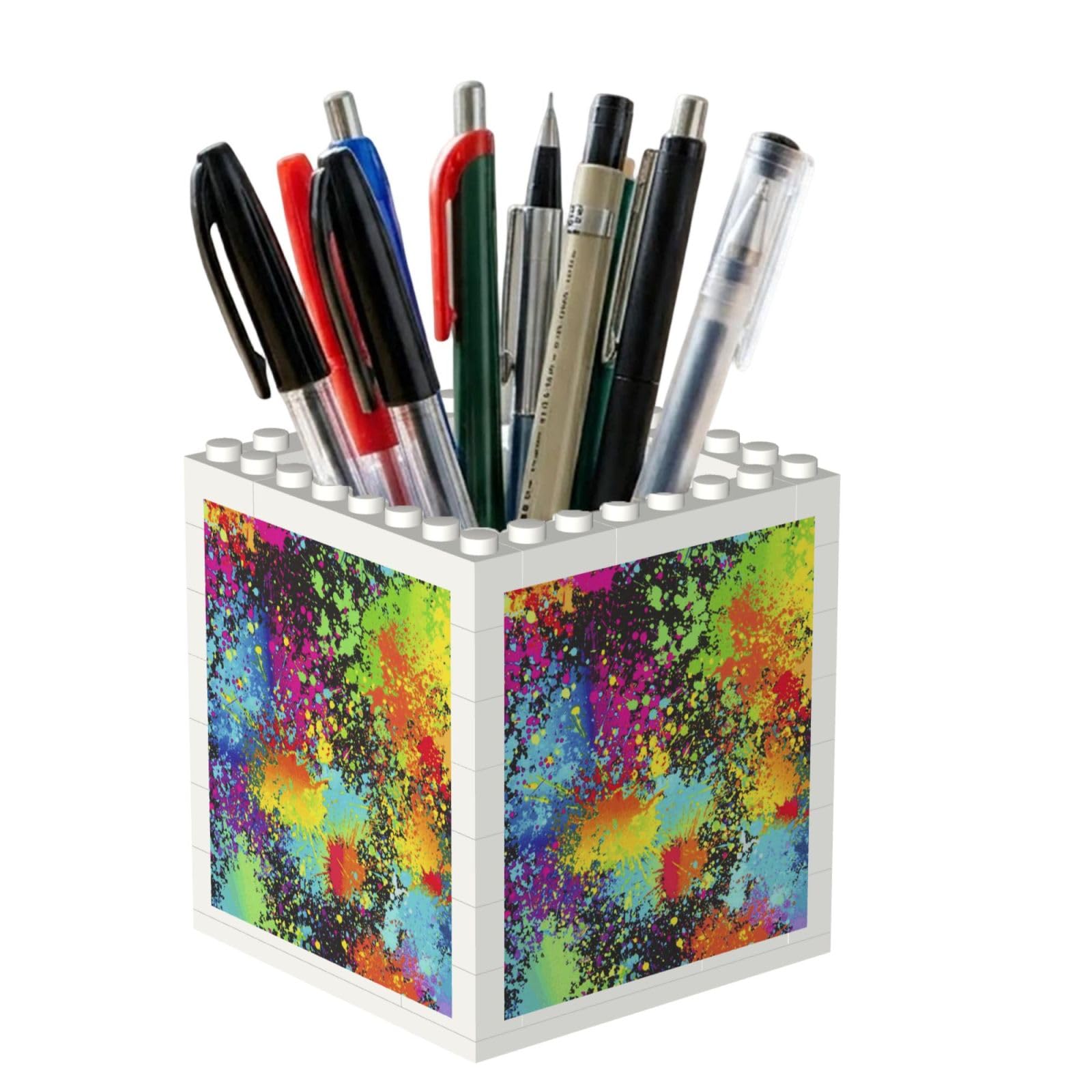 Poadnly Rainbow Of Neon Paint Splatters, Pen Pot Pencil Holder for Office Home School, Compact Desk Organiser for Office Stationery
