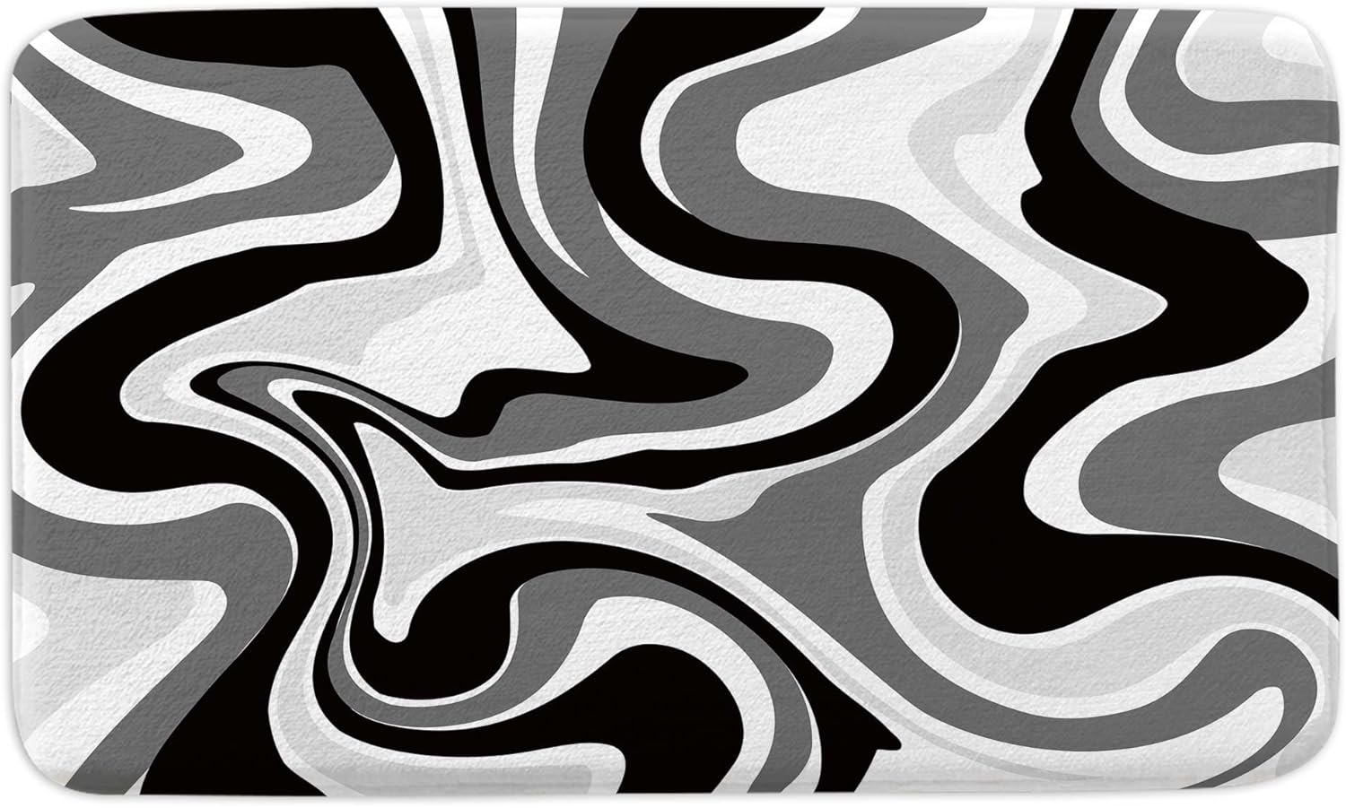 Aesthetic 70S Abstract Wavy Swirl Bathroom Rugs, Cute Black Gray White Bath Mat for Bathroom, Retro Minimal Groovy Boho Flannel Non Slip Kitchen Rugs Shower Bathtub Doormats 16X24in