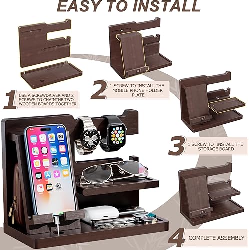 Miniatura 30 de Yirilan Wood Phone Docking Station for Man, Nightstand Charging Organizer and Cell Phone Stand, Birthday Gifts for Men, Dad, Anniversary, Key Black