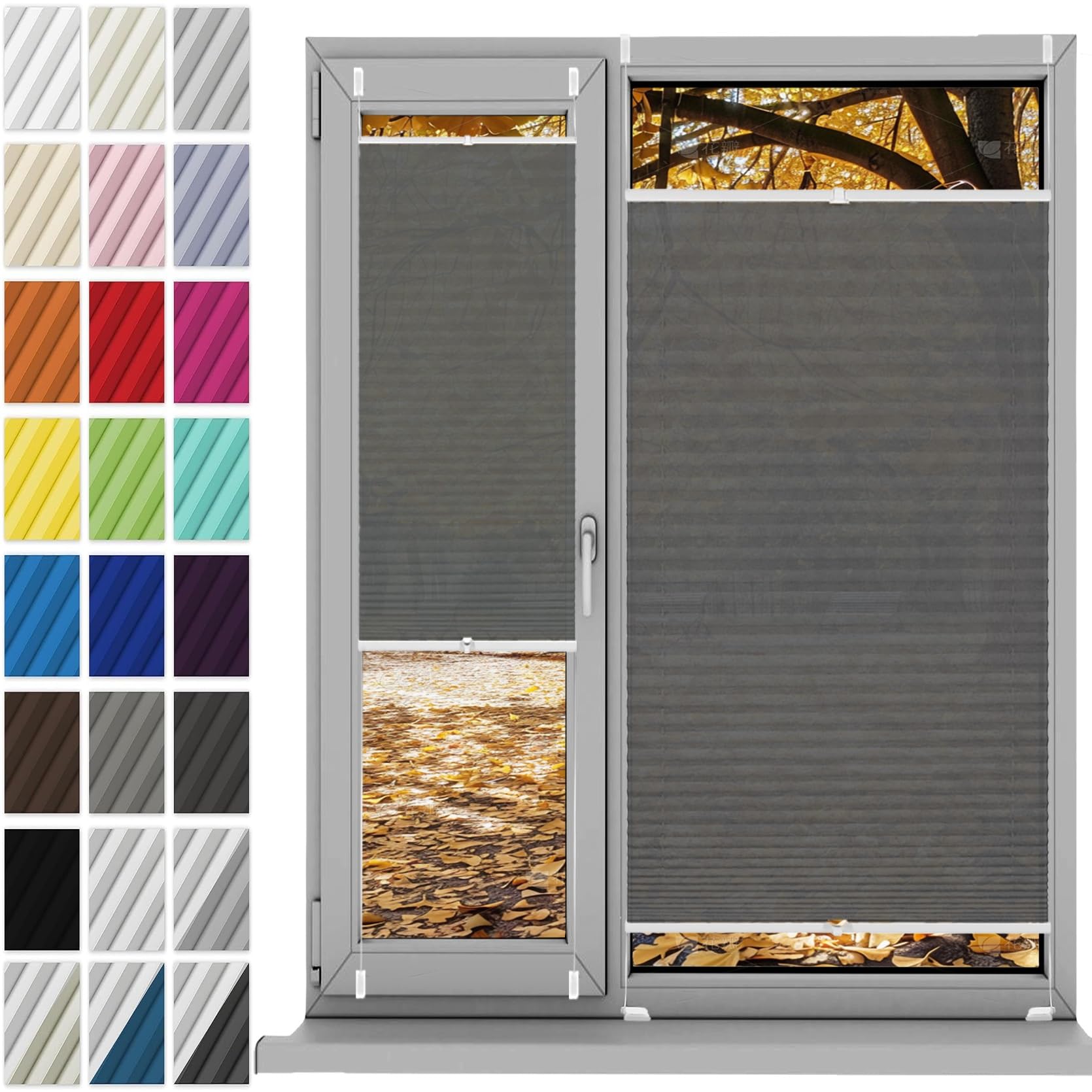 Store enrouleur plissé Klemmfix opaque gris 36 x 70 cm sans perçage