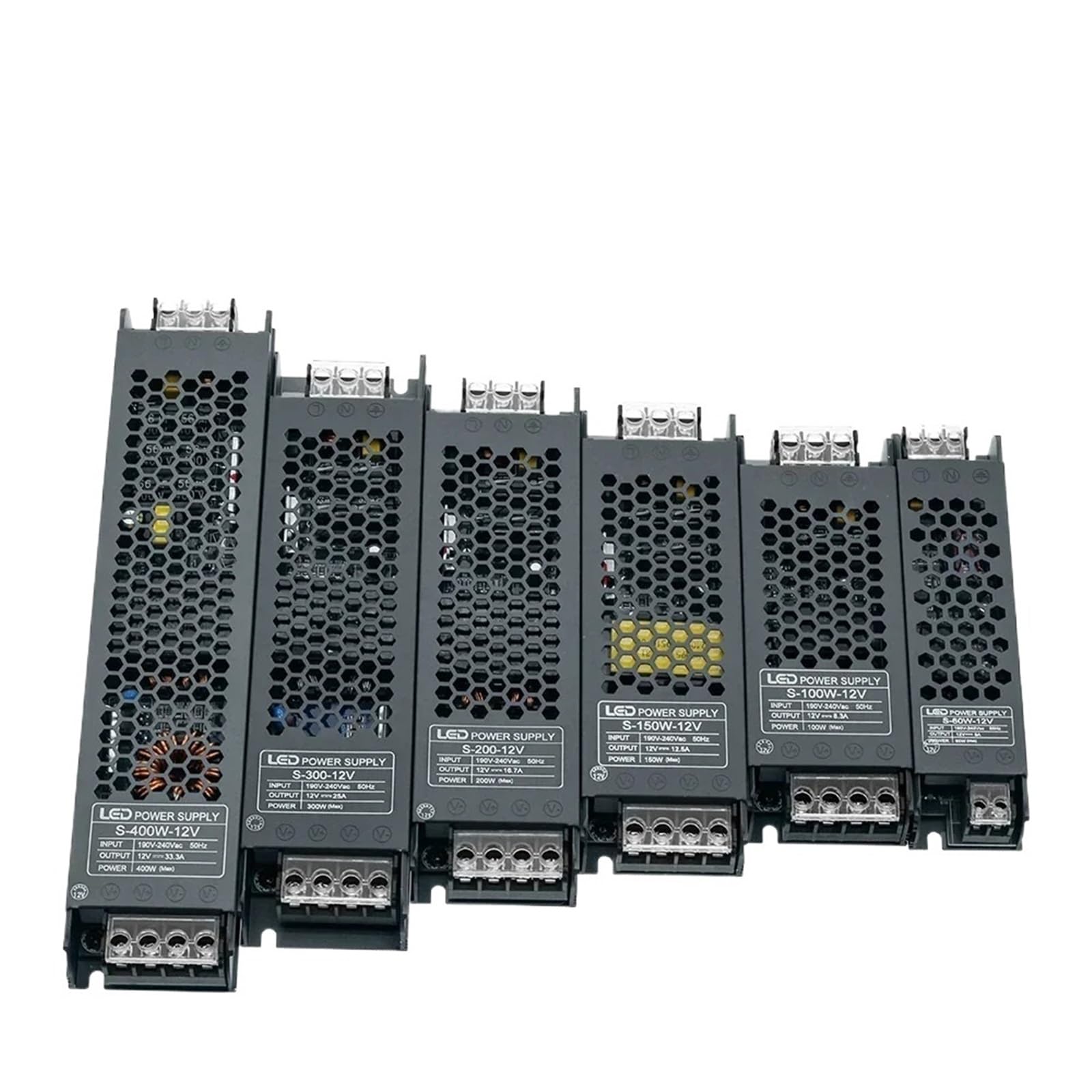 Controlador de iluminación LED de 12 V/24 V, fuente de alimentación silenciosa, 60 W, 100 W, 200 W, 300 W, 400 W, adaptador convertidor de tira LED de 200-240 V