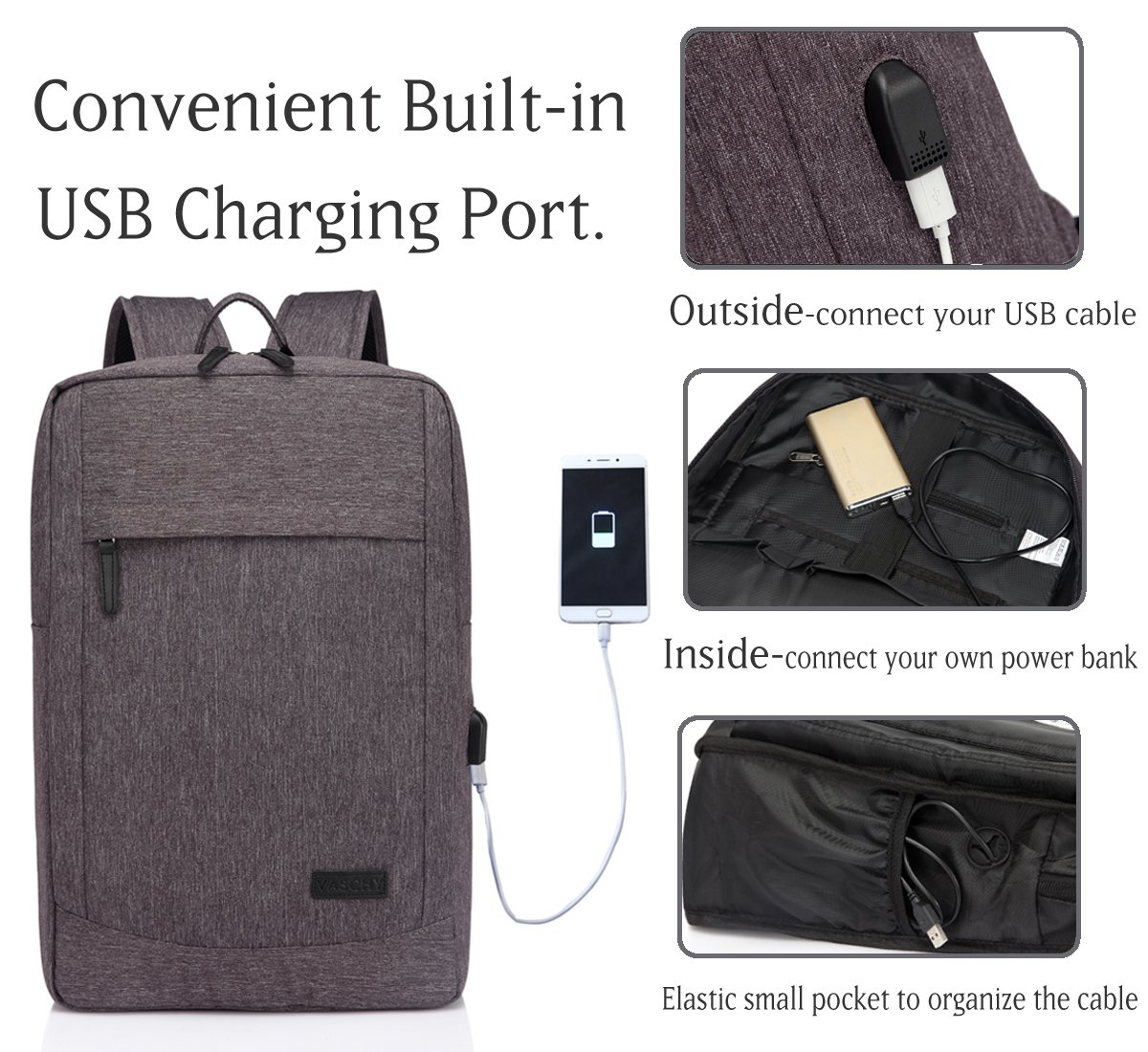 17inch Laptop Backpack, Vaschy Slim Business Travel Laptop Bag with USB