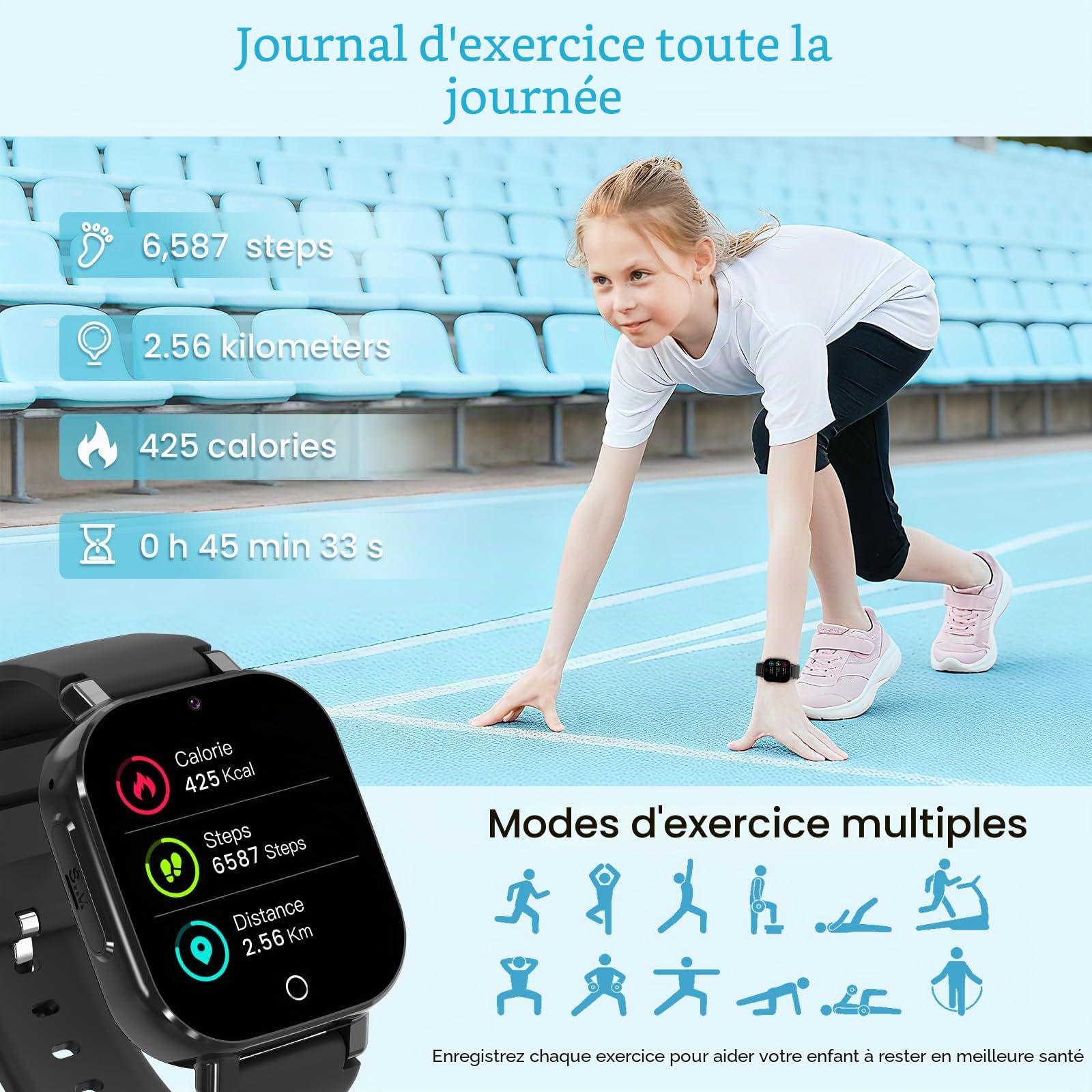 Montre Connectée Enfants GPS, 4G Smartwatch Téléphone pour Filles et Garçons avec Appel, Vidéo, SOS, Chat, Mode Classe Podomètre, Jeux, Réveil, Montre Intelligente Enfant 4 à 12 Cadeau, dark black
