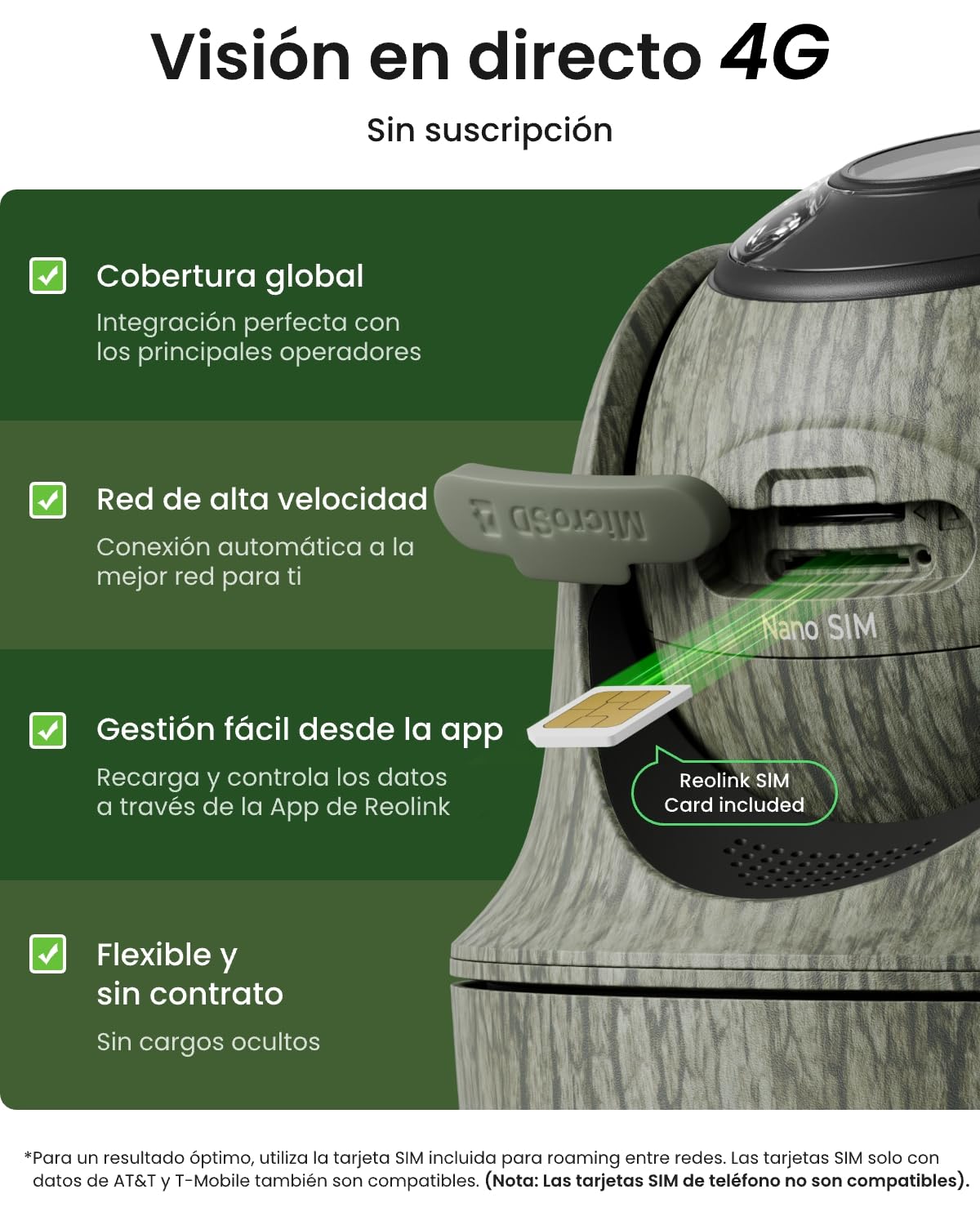 Reolink 4K 3G/4G Camara Vigilancia Exterior Tarjeta SIM Batería Recargable | Visión Nocturna IR sin Resplandor, Detección de AI, Reconocimiento de Animales, Go Ranger PT+Panel Solar 6W+Tarjeta SD 32 GB