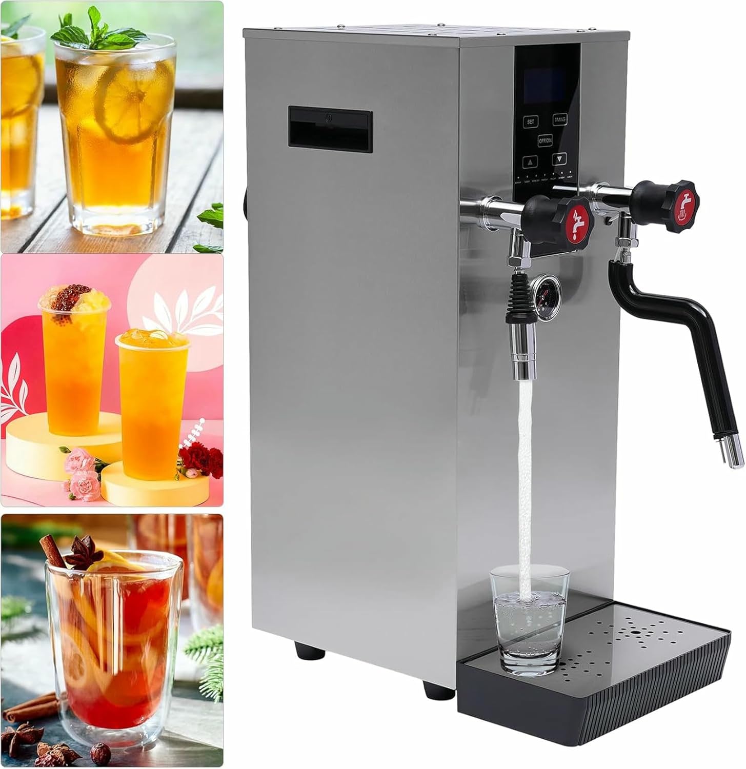 Milk Frothers, Countertop Stainless Steel Steam Water Boiling Machine Commercial Hot Chocolate Maker with LCD Display for Milk Tea Shops, Cold Drink Shops