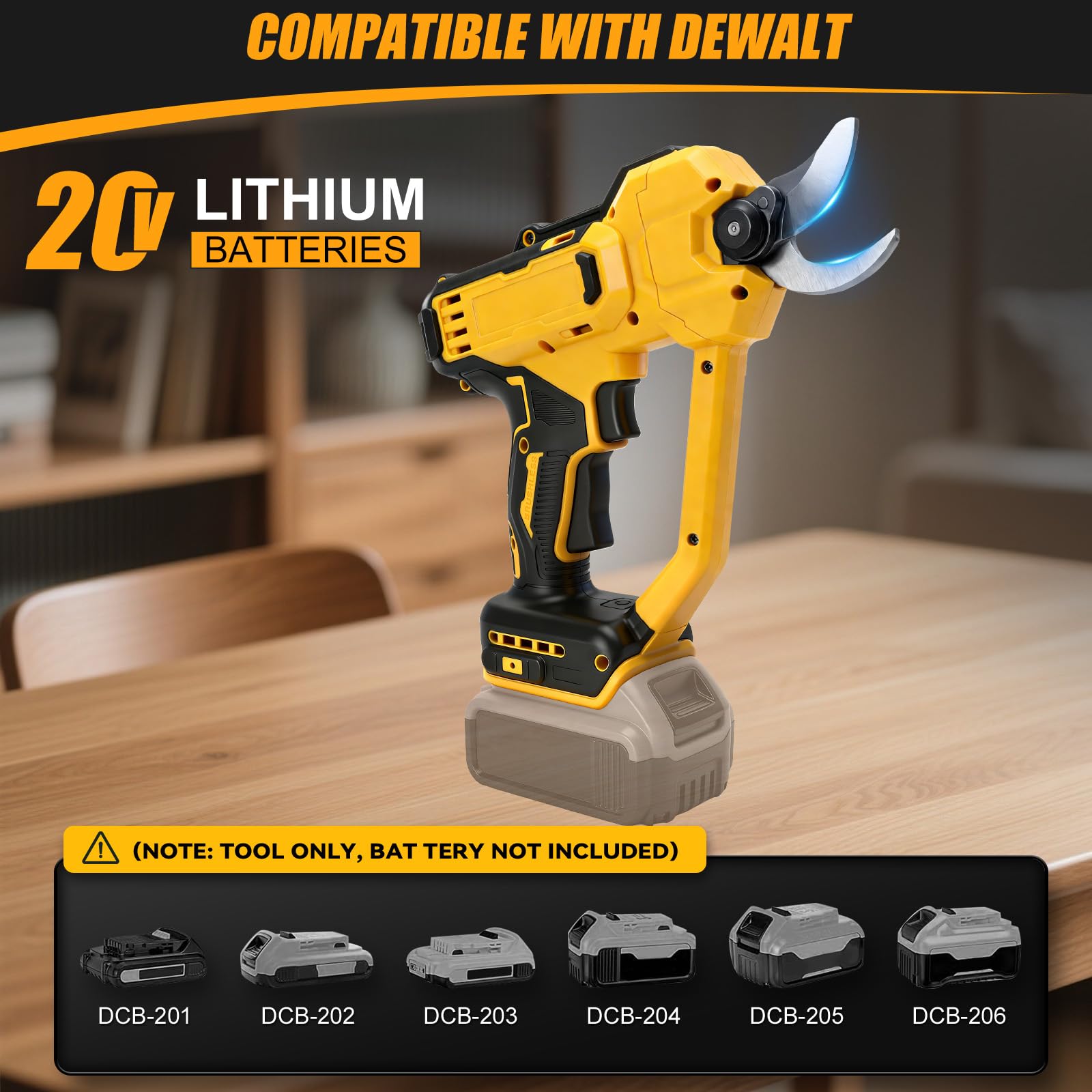 Sécateur électrique sans fil pour DEWALT 18 V batterie, diamètre de coupe 35 mm, sécateur électrique professionnel avec vitesse variable, protection de la main avant (sans batterie)