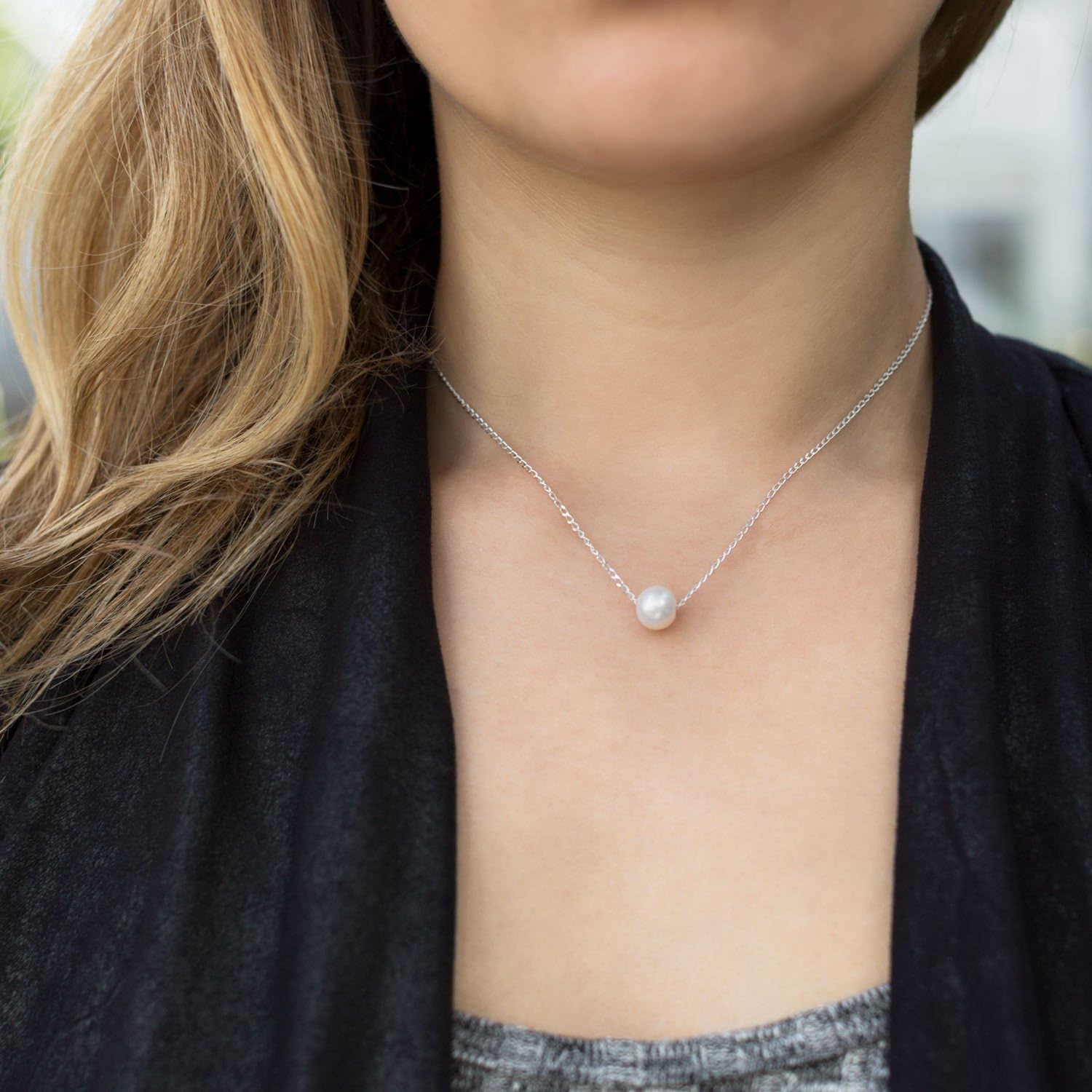 LND .925 Sterling Silver 16" + 2" Floating Cultured Freshwater Pearl Women's Necklace