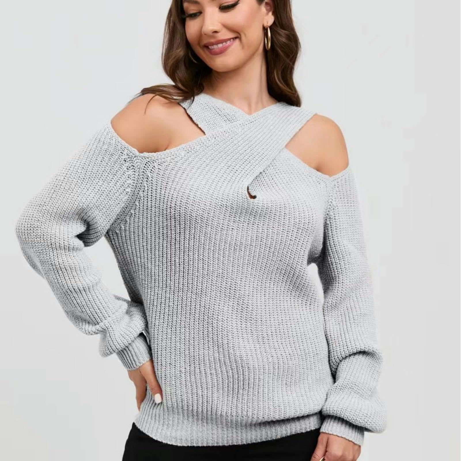 Maglione Donna Trend Femminile A Maglia A Maglia A Maglia A Maglia A Maglia-Grigio-m