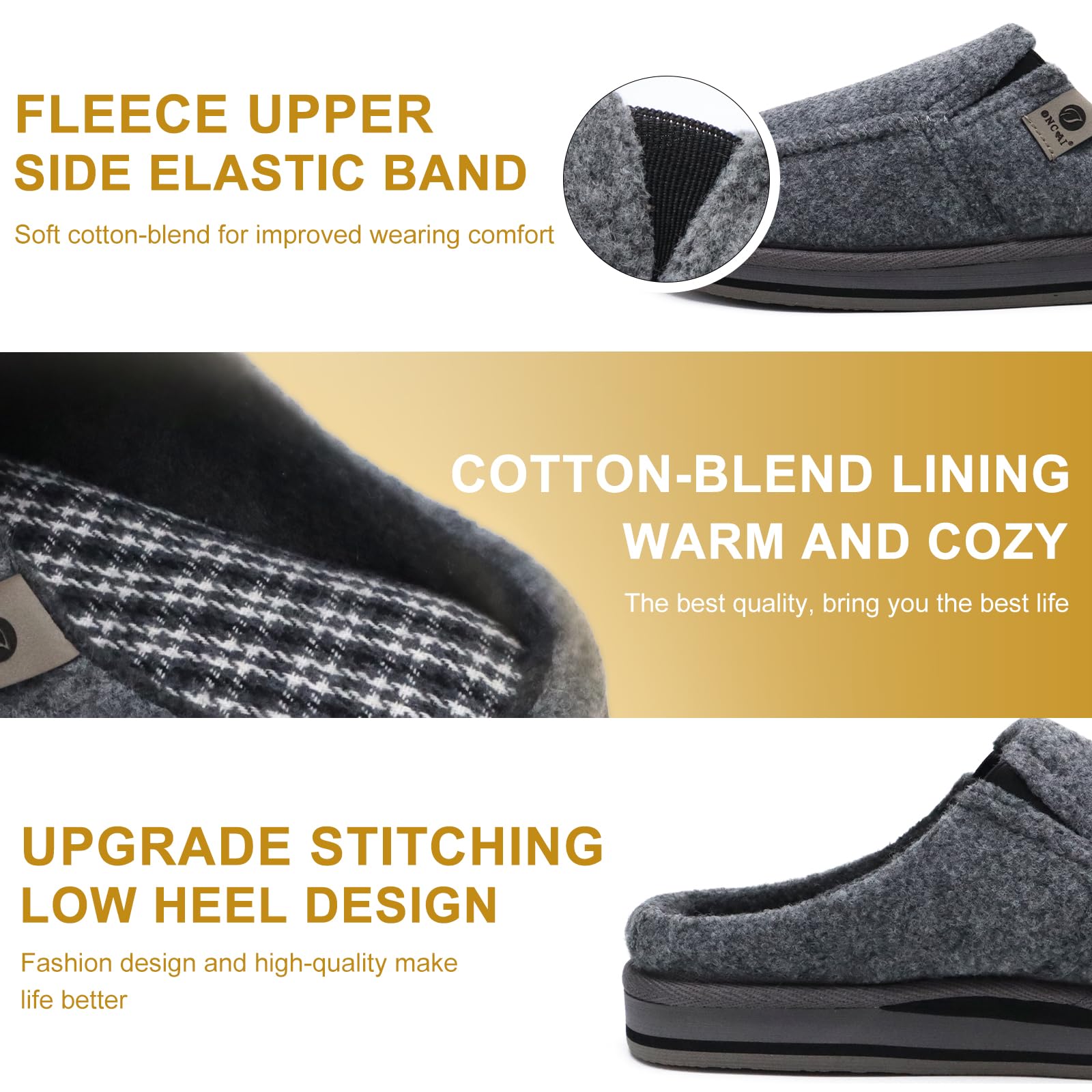 ONCAI Pantofole da Uomo in Comfort Pelo Cotone Strisce Ciabatte da Casa in Lana con Memory Foam Supporto Arco Suola in Gomma Taglia 40-50