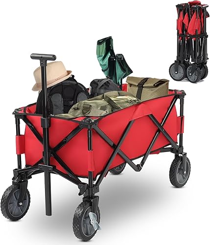 VINGLI Vagón utilitario plegable portátil, carrito de compras para deportes de jardín, marco de acero para playa, parque, campamento, patio,