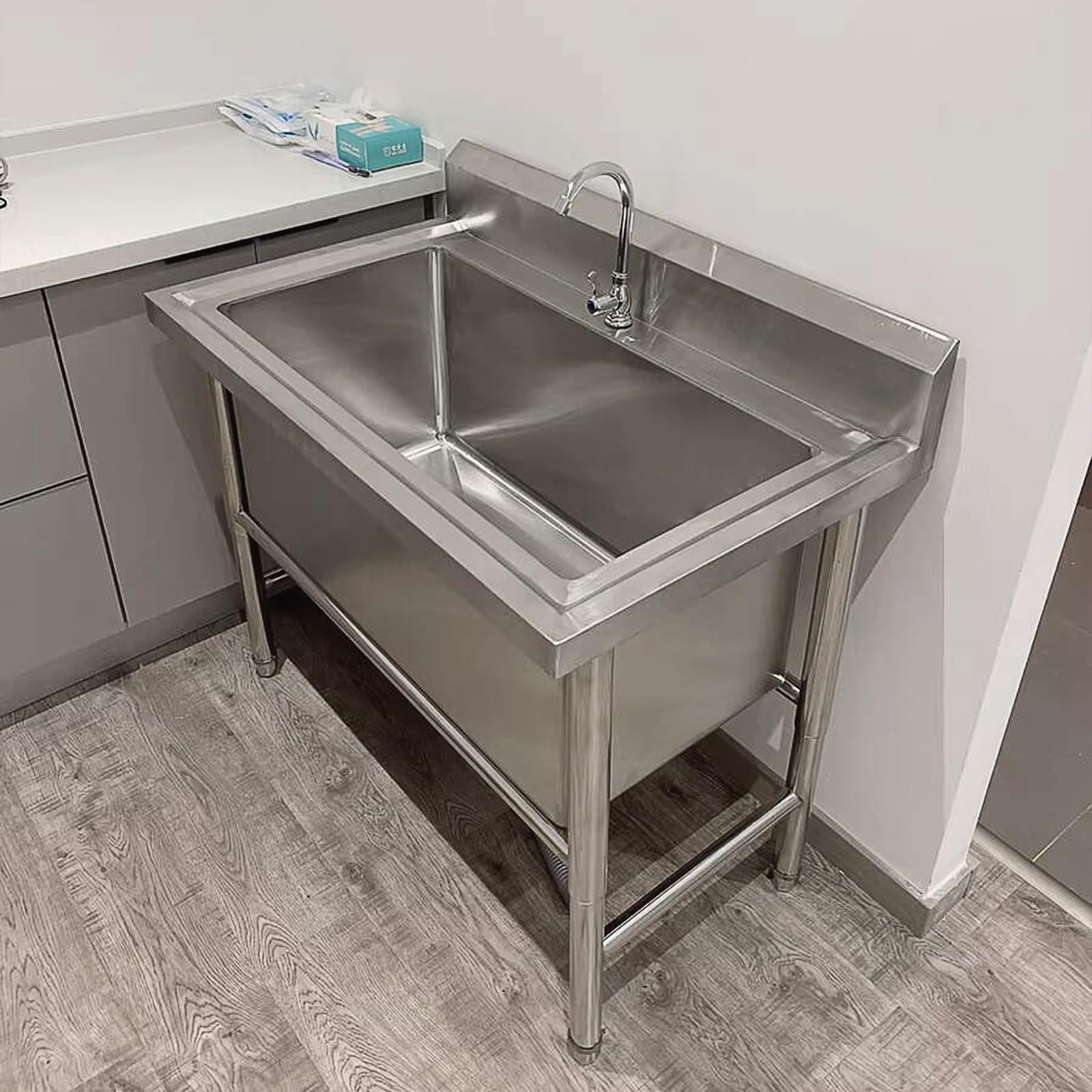Lavello da Cucina Indipendente in Acciaio Inox Commerciale, Lavello da Cucina Industriale Commerciale, Grande Lavello Autoportante in Acciaio Inox Con Rubinetto (80cm/31.5in)