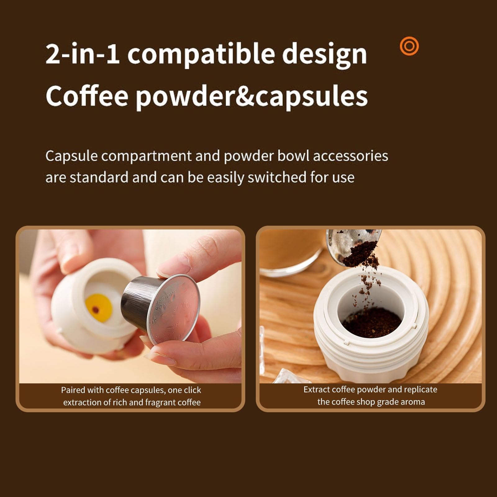 Asixxsix Pequeña Máquina de café Espresso Eléctrica Portátil, 200 Ml | 72W Autocalentamiento, Inalámbrico Recargable 7800mAh, Compatible con Cápsulas y Café Molido, para Viajes de Camping