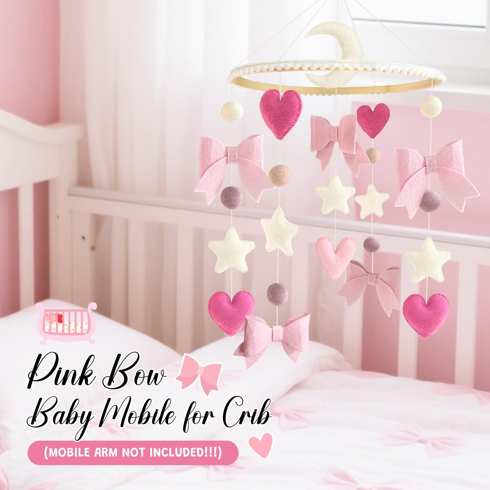 Mobile Bébé Bois Mobile Lit Bébé En Bois Rose Et Beige - Étoiles, Lunes Et Nœuds En Feutre - Décoration Chambre Bébé Fille - Cadeau Naissance Mobile Musical Lit Bébé Mobile Bébé Bois Mobile Lit Bébé En Bois Rose Et Beige - Étoiles, Lunes Et Nœuds En Feutre - Décoration Chambre Bébé Fille - Cadeau Naissance Mobile Musical Lit Bébé