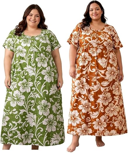 Aottori Women’s Plus Size Cotton Nighty, Printed Full Length Maxi Nightgown, Soft Breathable Sleepwear for Curvy Women, Pa...