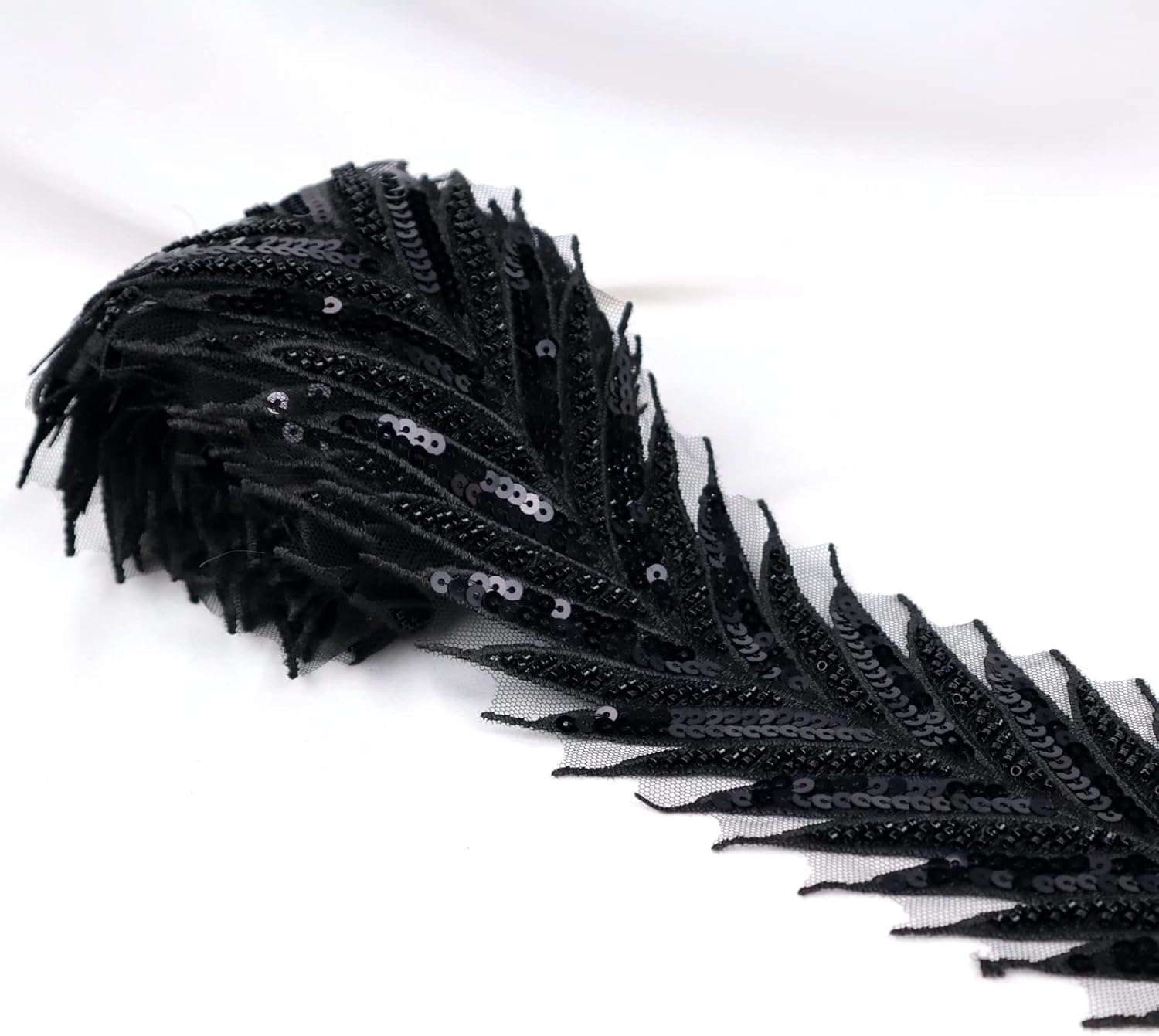 Beaded Lace Trim 5 Yards Black Lace Ribbon Applique Sequin Lace Mesh Trim Arrow Craft lace for Sewing, Clothing Decorating