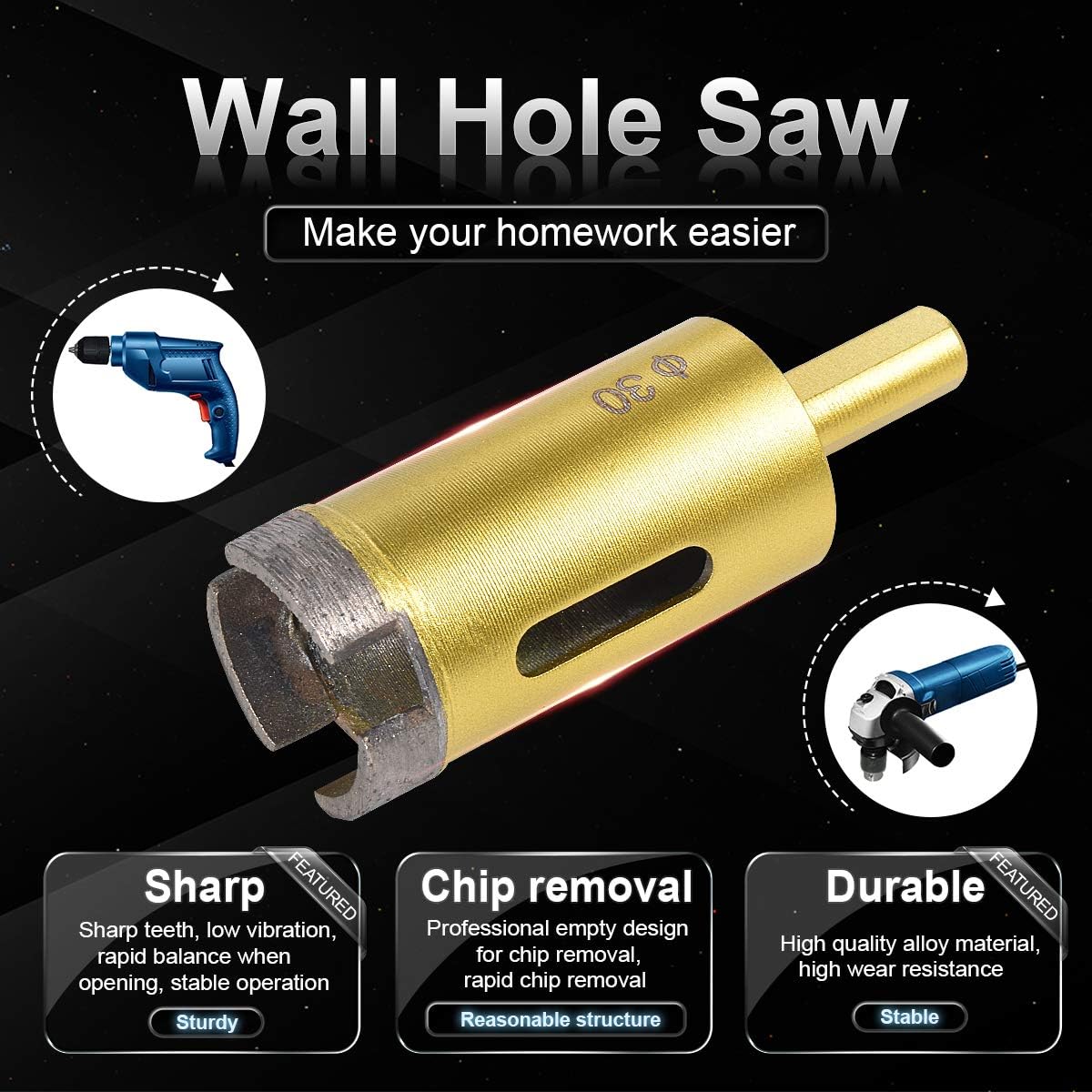 KATUR 30mm Dia Diamond Hole Saw Diamond Core Drill Bit, Masonry Hole Saw Porcelain Tile Hole Cutter for Marble Glass, Slate - Image 4