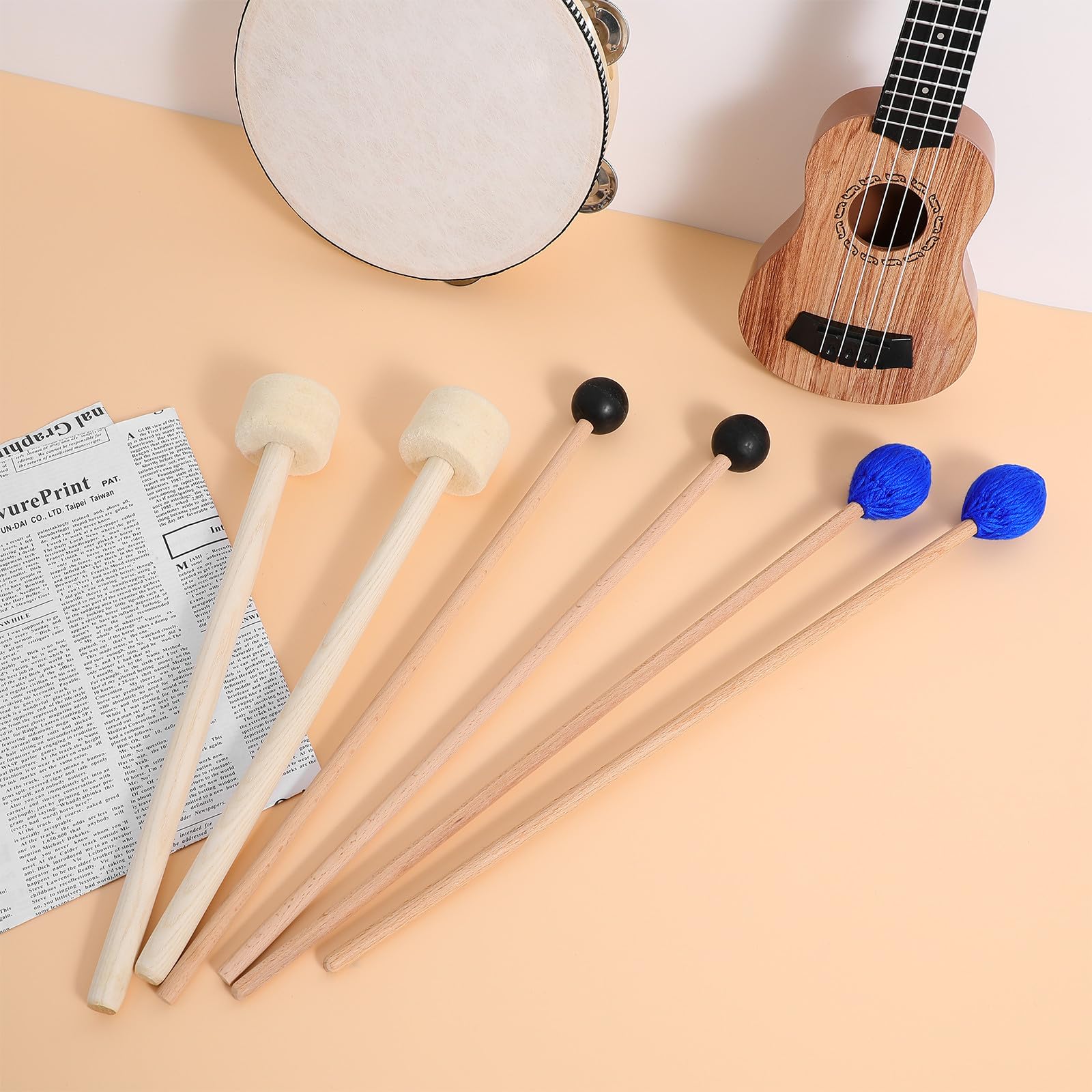 Holz Drumsticks 6 Stück Percussion für Bassdrums und Xylophon mit Langlebigen Schlägeln für Erwachsene und Aufführungen