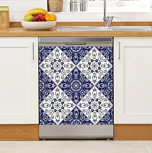 Adhesivo magnético para lavavajillas, azulejos holandeses de Delft con adornos de flores azules y blancas, calcomanía magnética portuguesa para