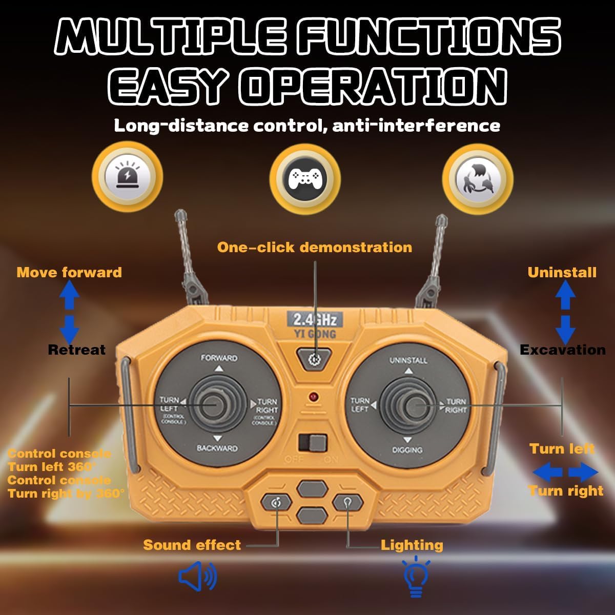 Mudsterz Excavator, Mudsterz Trucks with Cool Lights and Sounds, Complete Control Over The Construction Site, Alloy Material, 2.4ghz Remote, Little Builders, Boost Smotor Skills, Focus (#C)