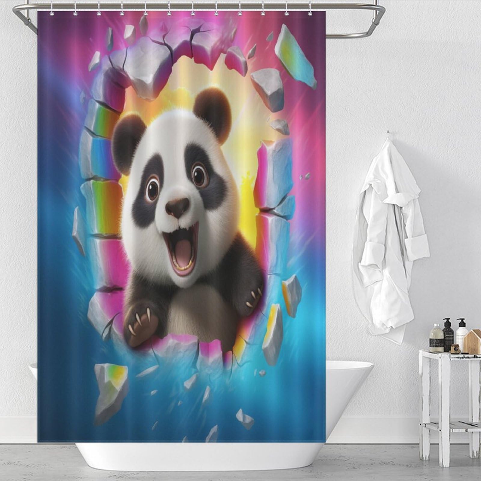 Rideau de douche panda imperméable et lavable en polyester