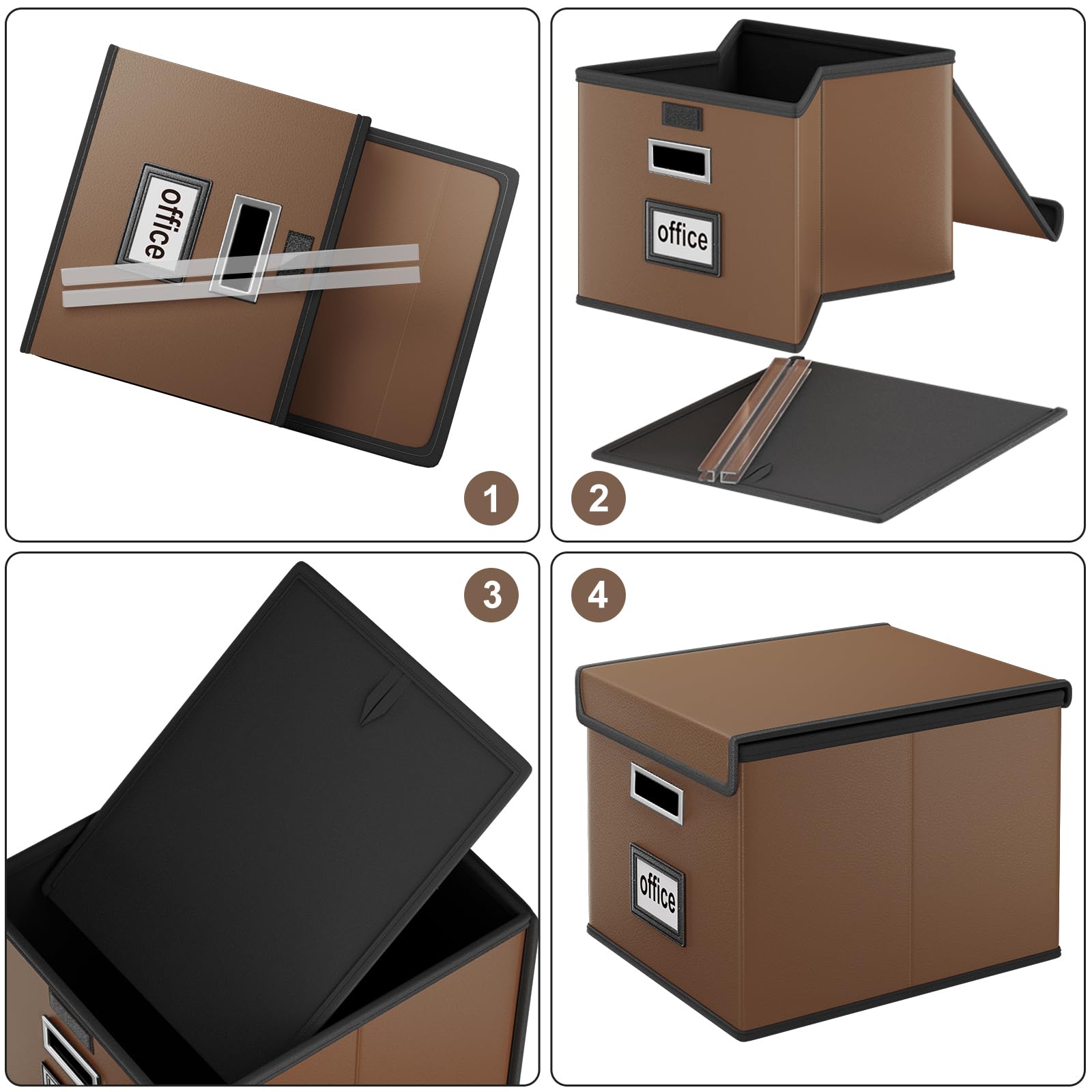 Scatola organizer in ecopelle con coperchio, pieghevole, da appendere, con diapositive in plastica, sistema di archiviazione decorativo per casa/ufficio, per archiviazione di file e cartelle,