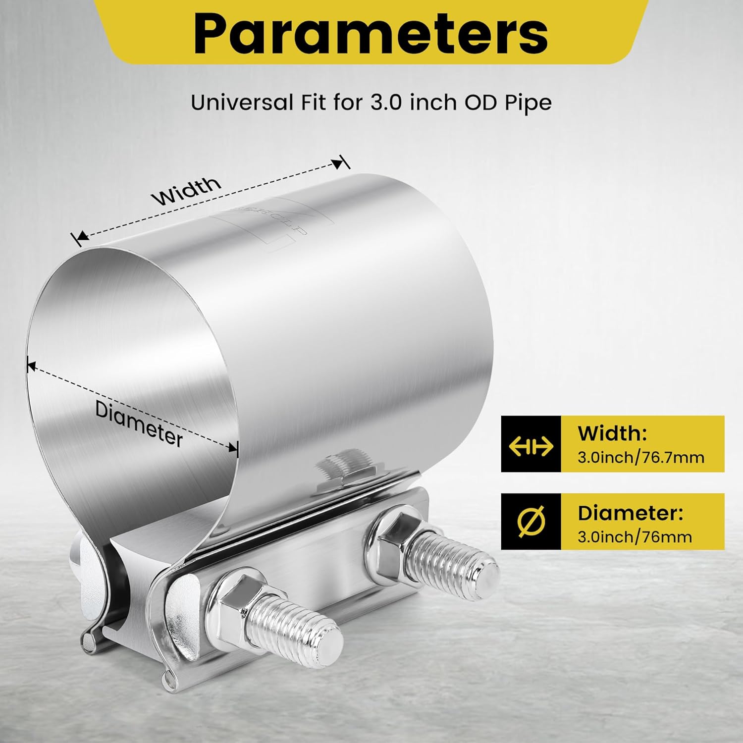 ZEHCLP 1 Pcs 3 inch Exhaust Clamp Butt Joint 304 Stainless Steel Band Clamp Sleeve Couple Catalytic Converters?Muffler (1, 3.0 inch) 3.0 inch 1