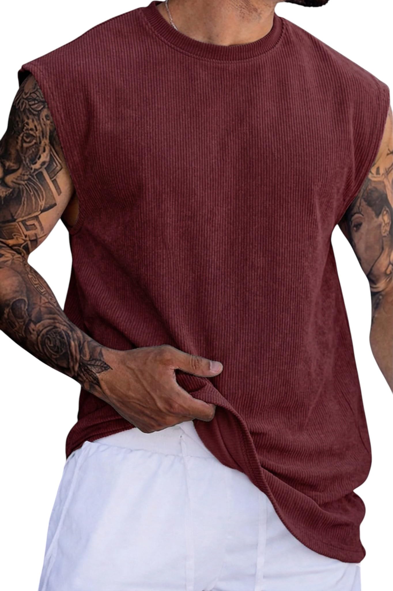 rodzen Mens Polyester Tank Tops Sleeveless Round Neck T-Shirt for Gym, Running and Outdoor-picture-22